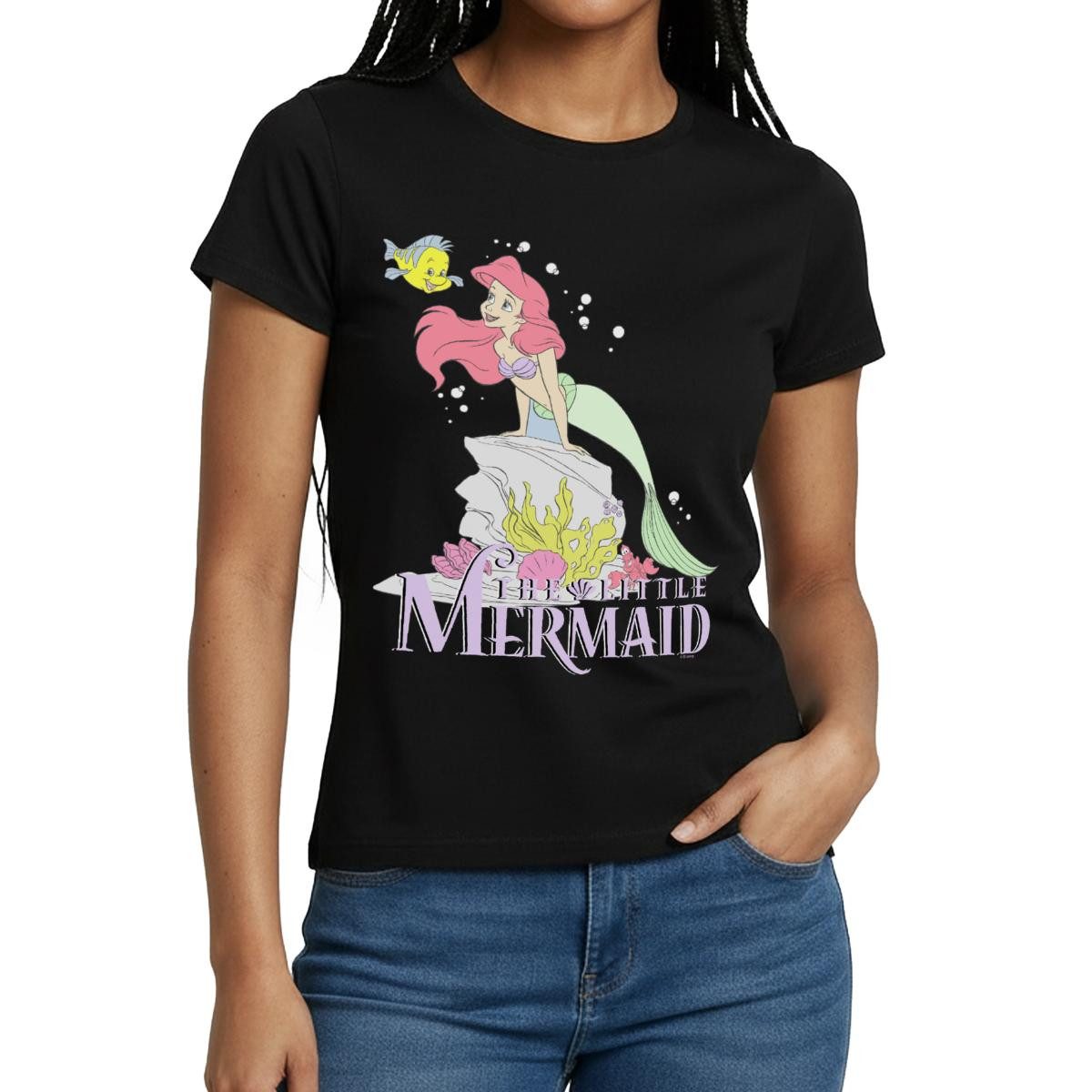 Spreadshirt T-Shirt Arielle Die Kleine Meerjungfrau Auf Felsvorsprung Frauen T-Shirt (1-tlg)