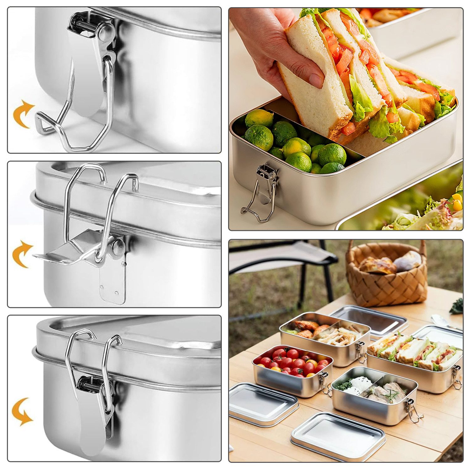 OSTWOLKE Lunchbox 850ml/1400ml Brotdose Edelstahl Auslaufsicher BPA frei mit Fächern, (1-tlg), für Erwachsene & Kinder