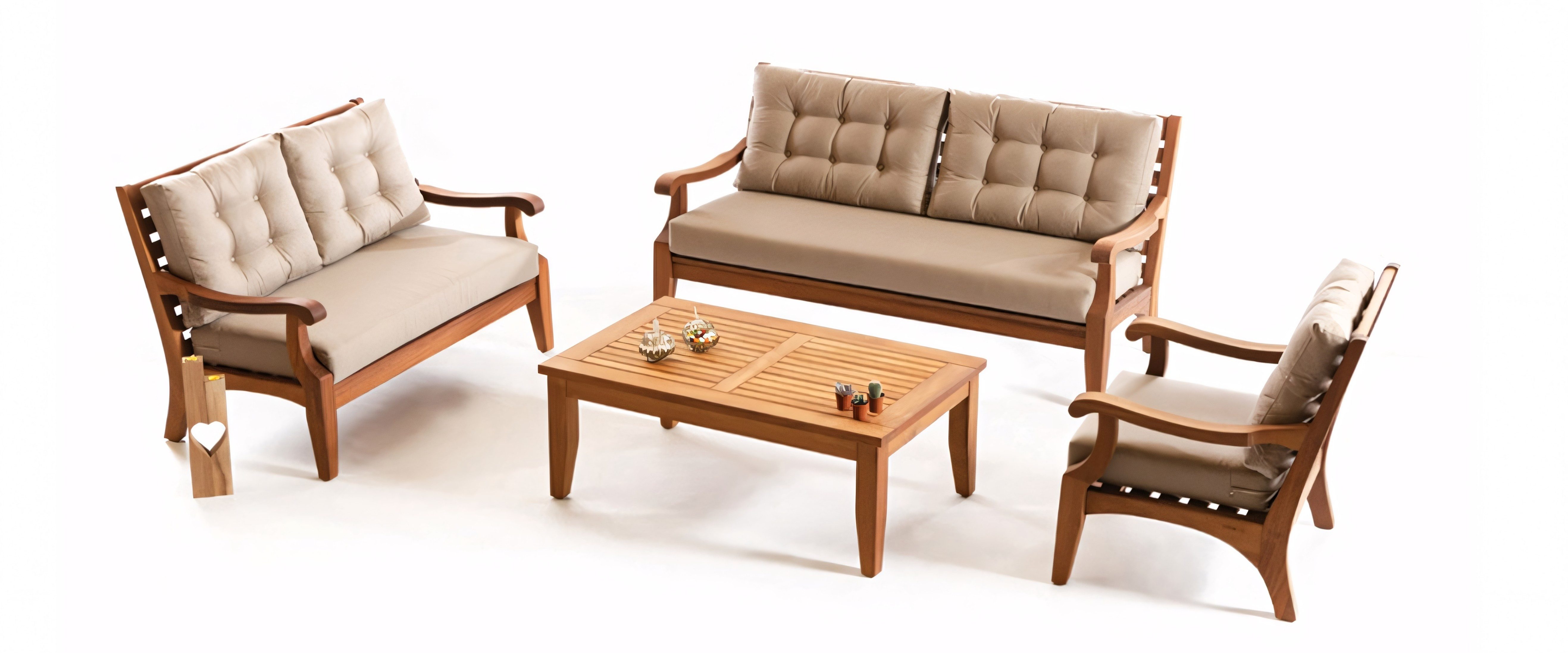 Xlmoebel Gartensofa XLMOEBEL Garten-Couchgarnitur in Beige mit braunem Rahmen, Gartenmöbel-Set 4 Teile, Made in Europa