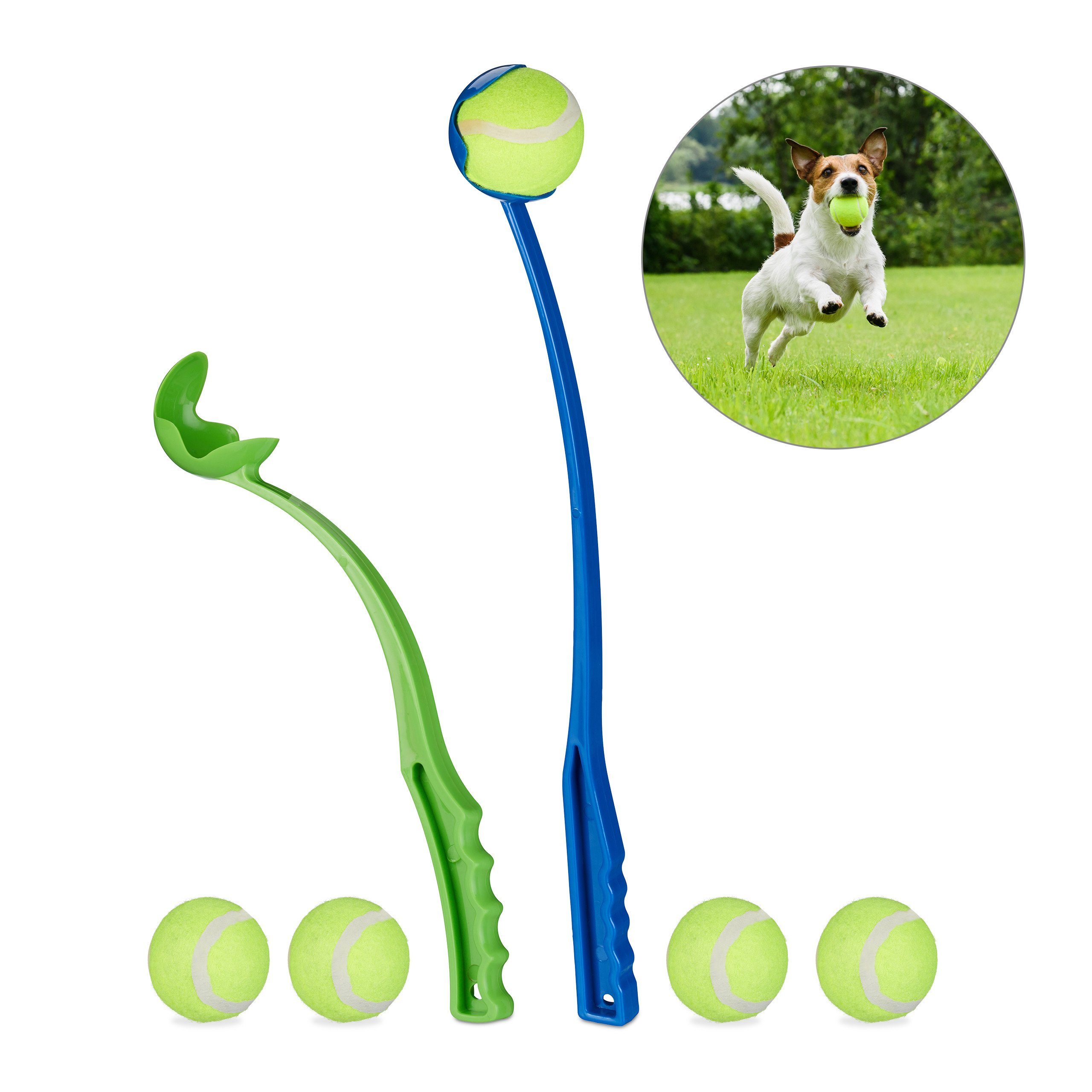 relaxdays Ballschleuder Ballschleuder für Hunde 2er Set | Sportbälle