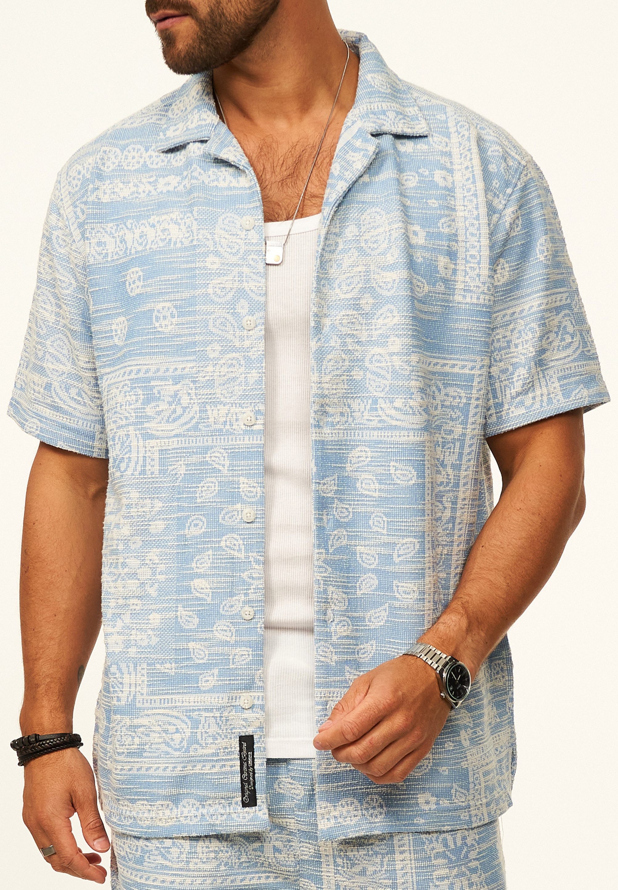 CARISMA Kurzarmhemd gemustert als lässiges Sommerhemd - Poloshirt für Herren Herren Strick Polohemd T-Shirt im Regular-Fit - Festival Hemd