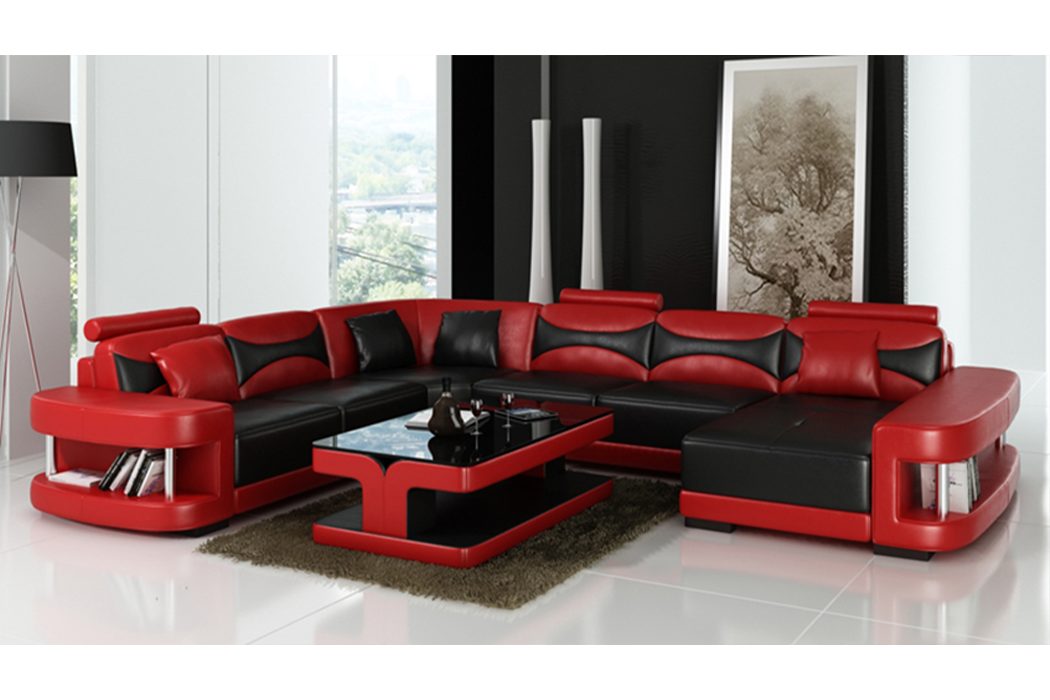 JVmoebel Ecksofa, Luxus Ecksofa Sofa Polster Couch Wohnlandschaft U Form - Ledersofas Rot