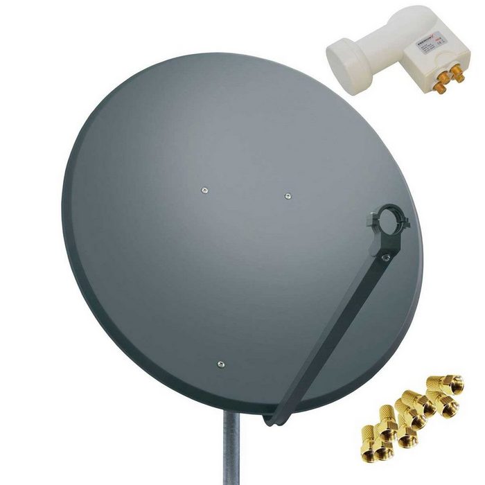 PremiumX Satelliten-Komplettanlage 100cm Satellitenschüssel Anthrazit Antenne Quad LNB F-Stecker SAT bis 4 Teilnehmer / Receiver SAT-Antenne