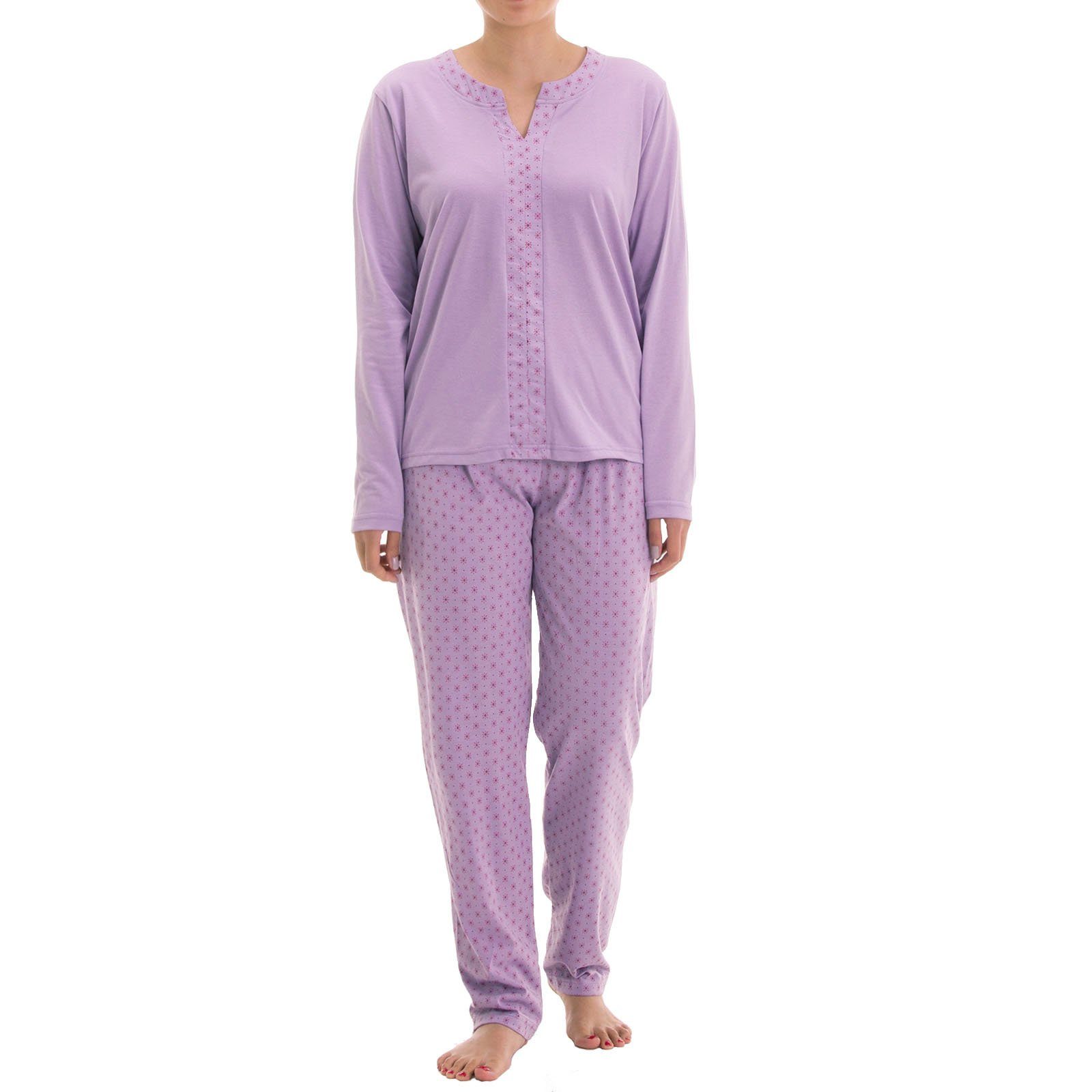 flieder - Langarm Schlafanzug Set Pyjama V-Ausschnitt zeitlos
