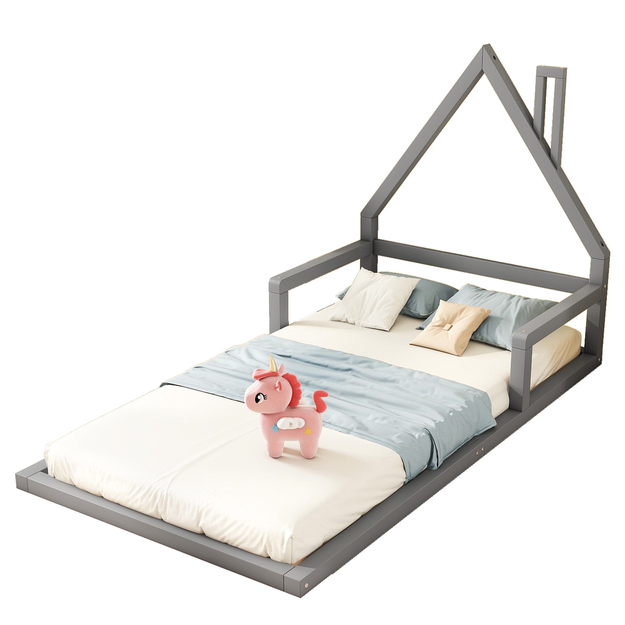 Flieks Massivholzbett, Kinderbett Hausbett Einzelbett 90x200cm Kiefernholz günstig online kaufen
