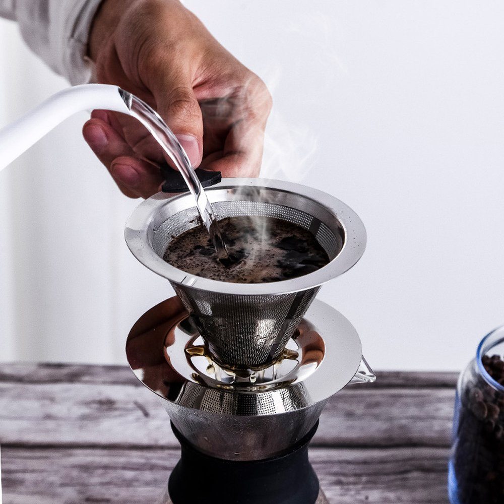 IVSO Filterkaffeemaschine Filterkaffeemaschine Kaffeefilter,Korbfilter,Edelstahl  Wiederverwendbare Kaffee Filter mit Tassenhalterung Dripper, Leicht zu  Reinigen, zum Aufbrühen für bis zu 4 Tassen
