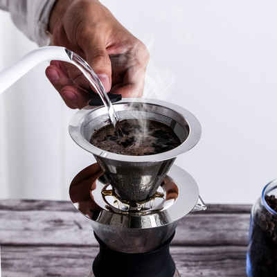 IVSO Filterkaffeemaschine Kaffeefilter,Korbfilter,Edelstahl Wiederverwendbare Kaffee Filter mit Tassenhalterung Dripper, Leicht zu Reinigen, zum Aufbrühen für bis zu 4 Tassen