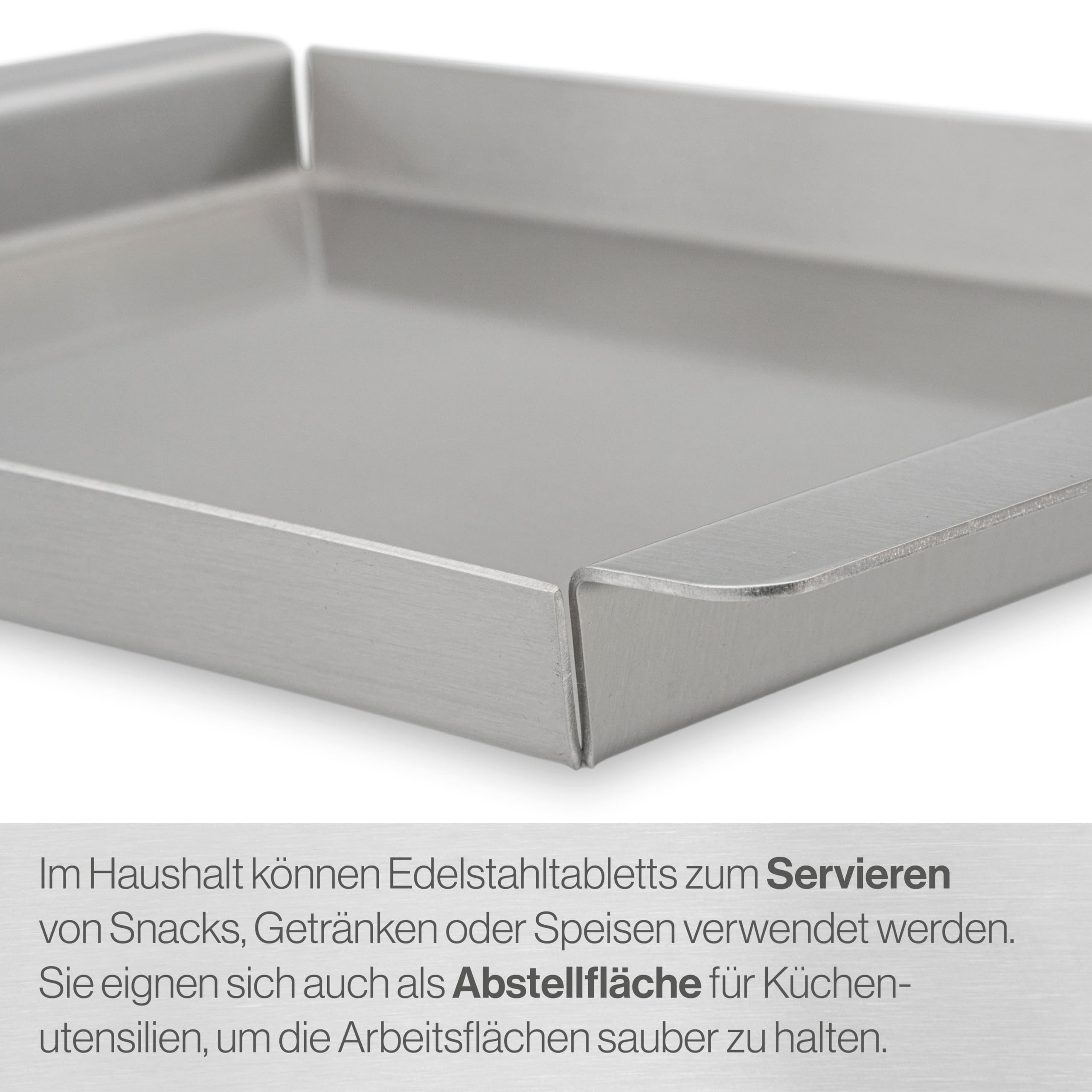 Feuerfest 123 GmbH Servierplatte Edelstahl Serviertablett mini 30x22,5cm, (Rostfreier, hygienischer Edelstahl, 100 % Made in Germany), Als Servierplatte, Partyp – Bild 4 von 5