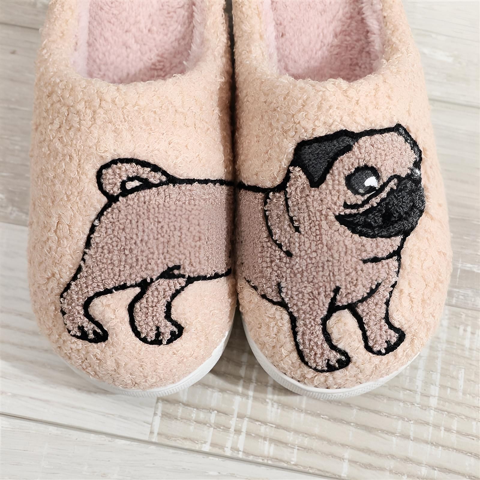Corimori mit netten Motiven, Gr. 34-44, Antirutsch & bequem Plüsch Hausschuhe (Packung, Geschenk) Mops Pantoffeln für Kinder und Erwachsene, EU Größe 40-41