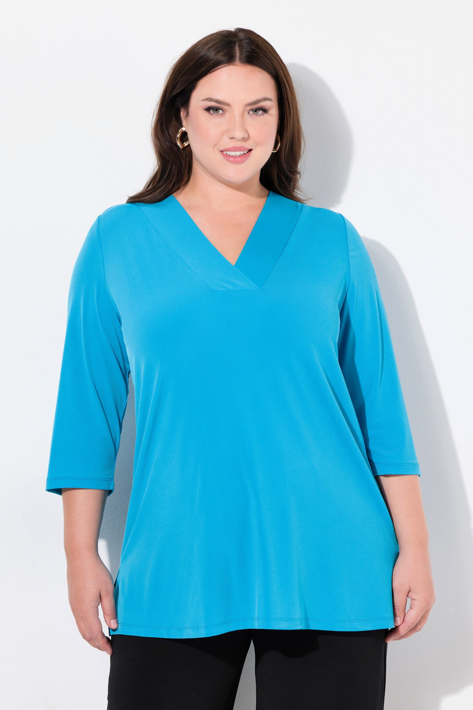 Ulla Popken Longshirt Longshirt A-Linie V-Ausschnitt günstig online kaufen