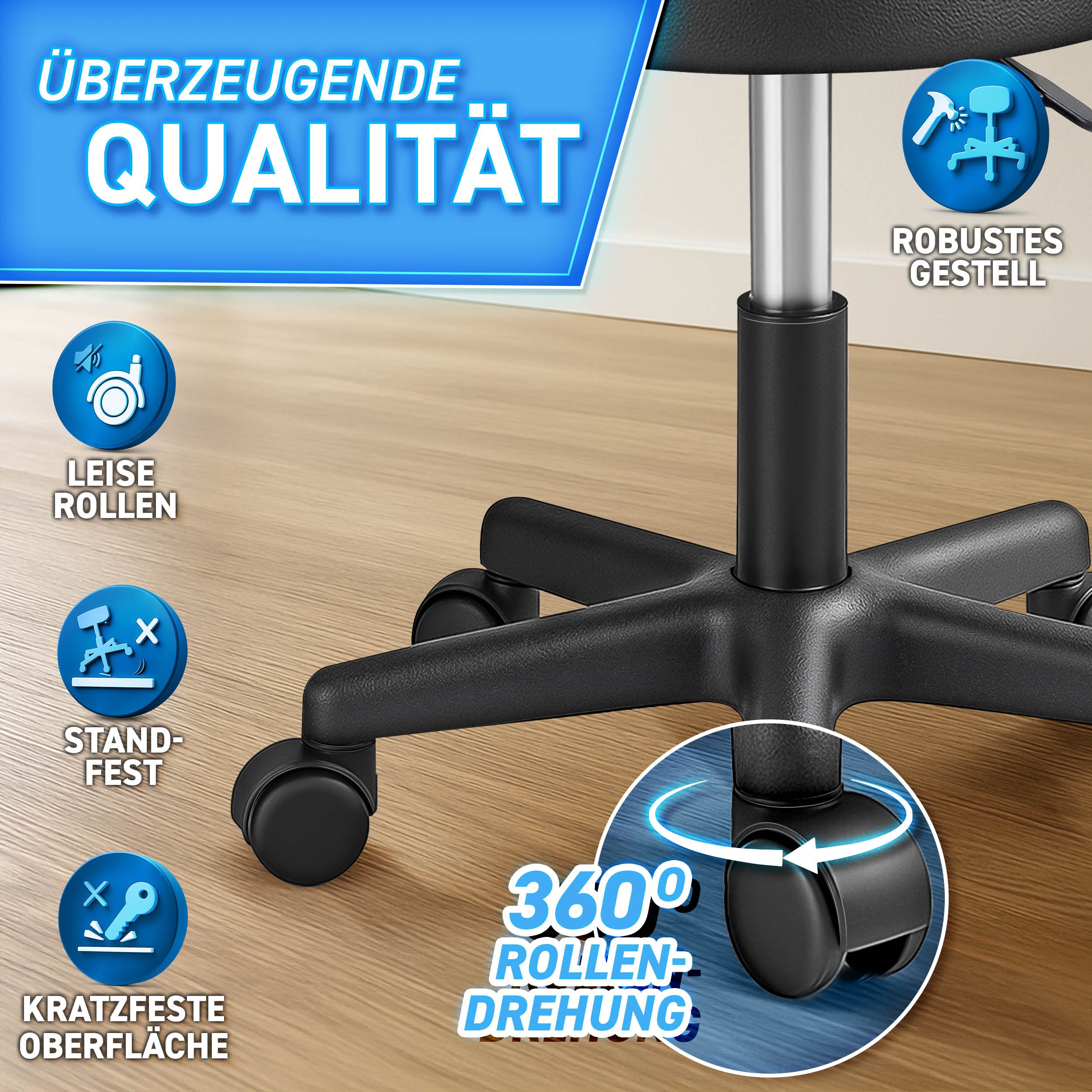 TRESKO Drehhocker Rollhocker höhenverstellbar, 10 cm Dicke Polsterung, Arbe günstig online kaufen