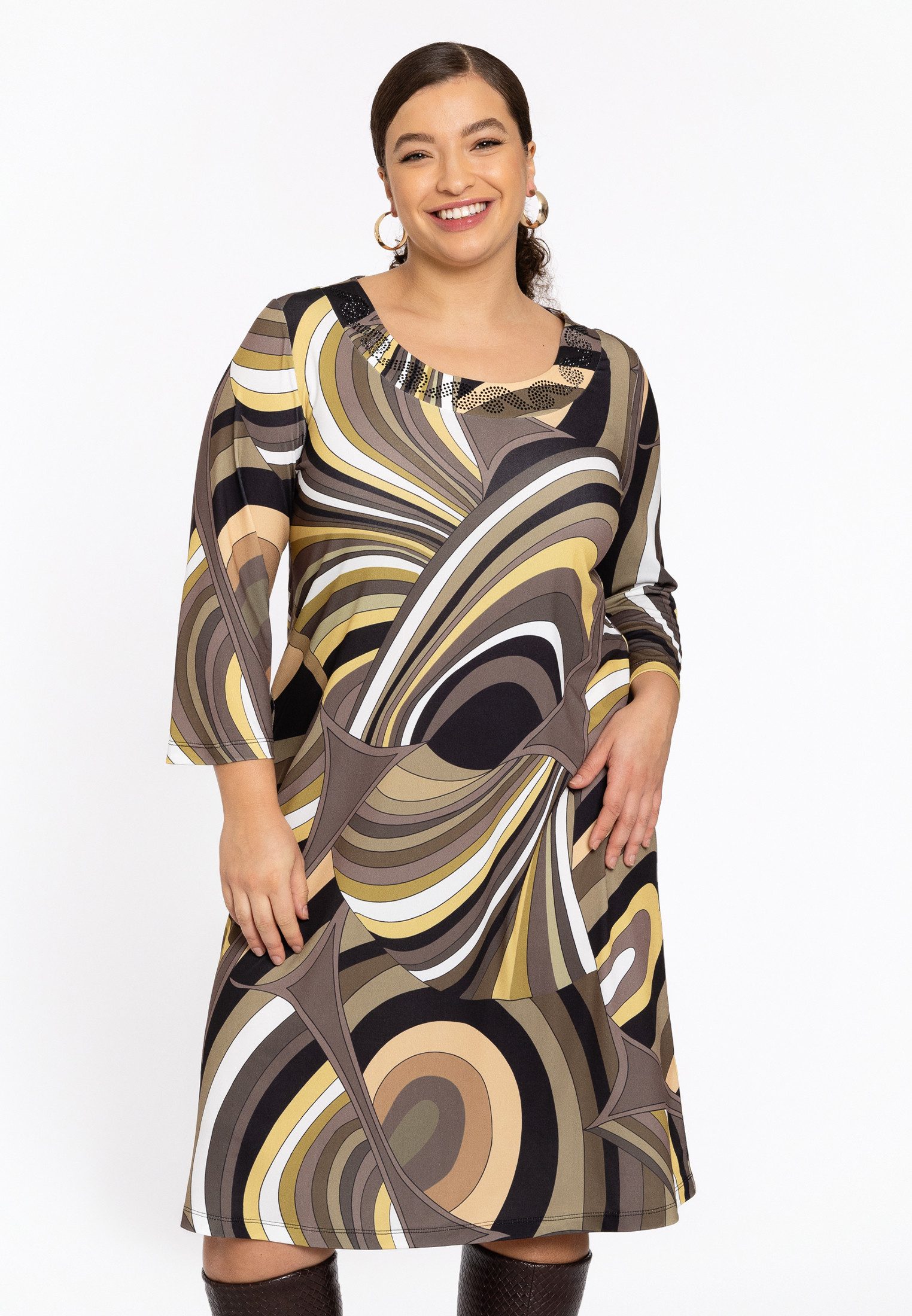 YOEK Midikleid Damen Kleid mit Druck mit langen Ärmeln