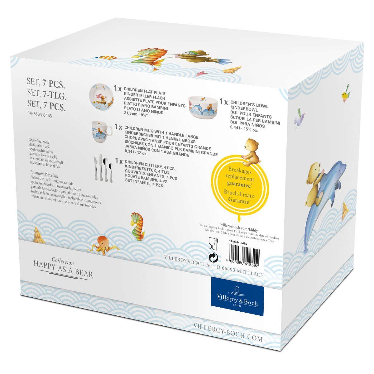 Villeroy & Boch Kindergeschirr-Set Happy as a Bear, Porzellan, rostfreier Edelstahl 18/10, 7-tlg. – Bild 3 von 5