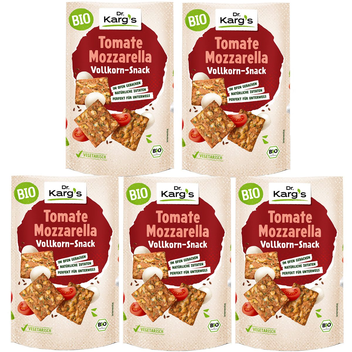 Dr. Kargs Knabberei, Dr. Kargs Bio Tomate Mozzarella Vollkorn Snack 110g 5er Pack