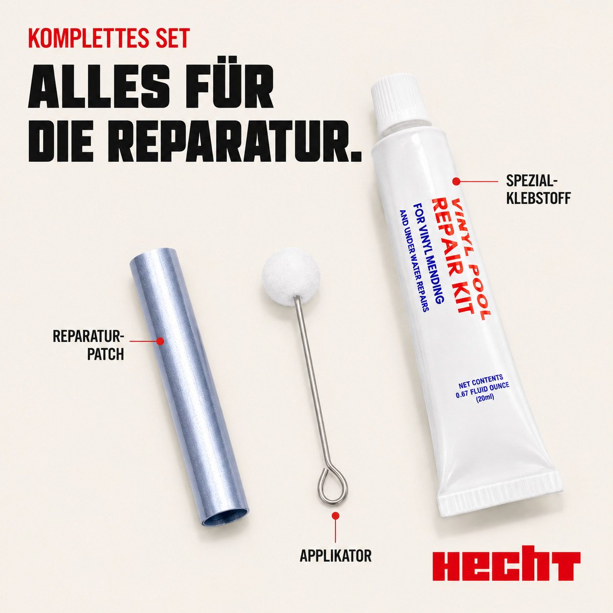 Hecht Reparatur-Set Pool Unterwasser Reparatur Set Vinyl Kleber, 3-St., wasserfester Klebstoff, ohne Wasser ablassen