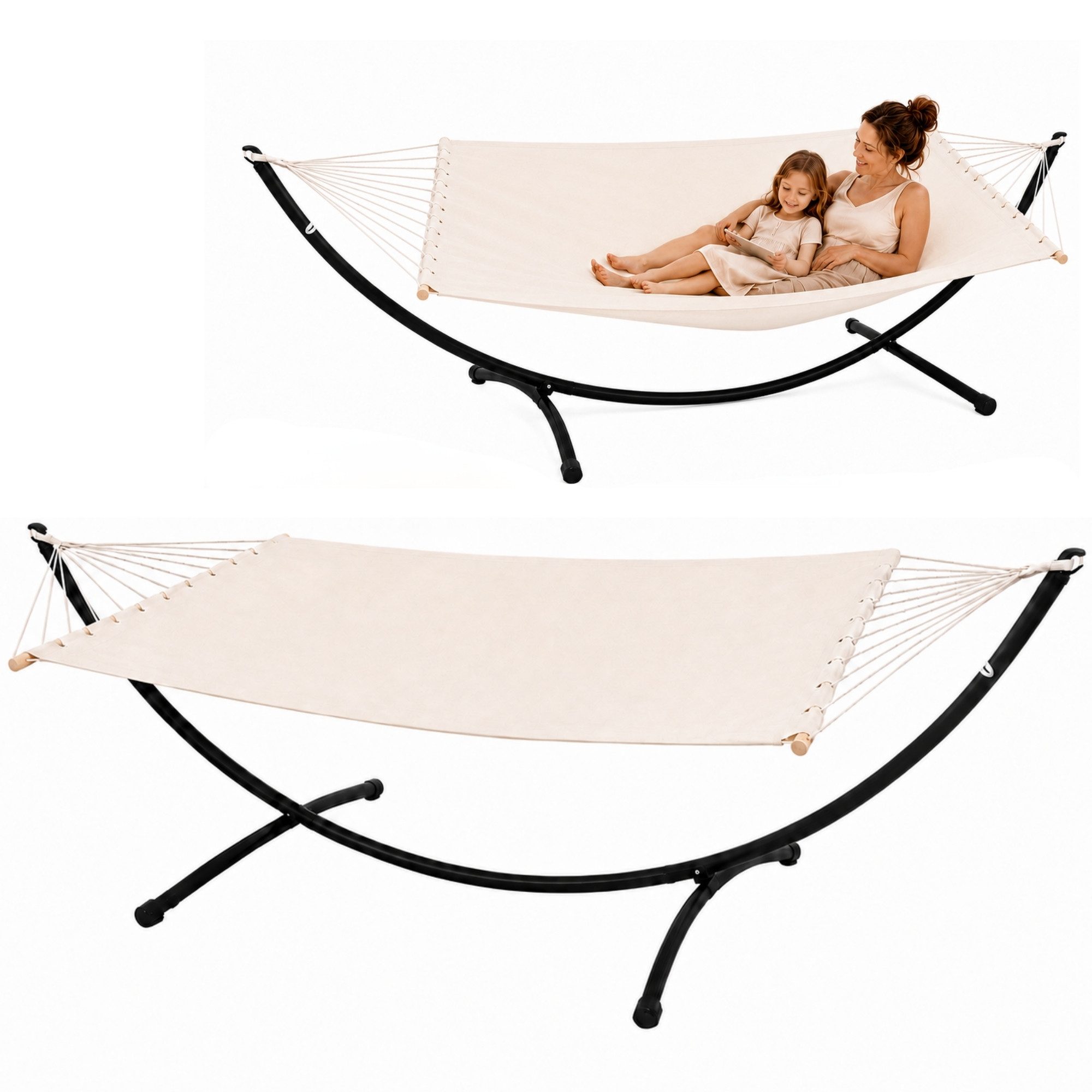 AMANKA Hängematte mit Gestell - 200 x 120 cm Doppelhängematte für 2 Personen - Baumwolle, XL Stabhängematte - Outdoor Relaxliege für Garten, Terrasse und Balkon