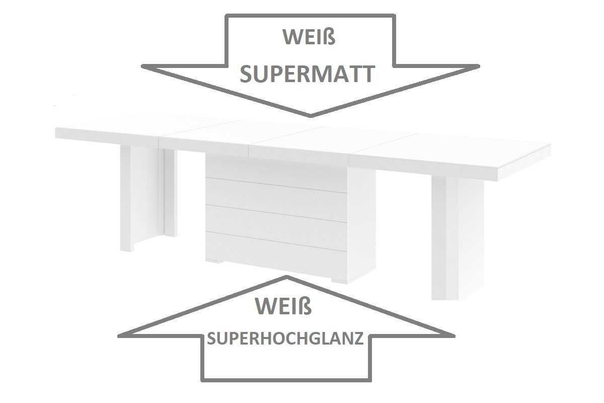 ausziehbar Esstisch Hochglanz XXL Design Weiß / designimpex bis / Tisch matt Weiß HE-777 Weiß 332 140 MATT HOCHGLANZ