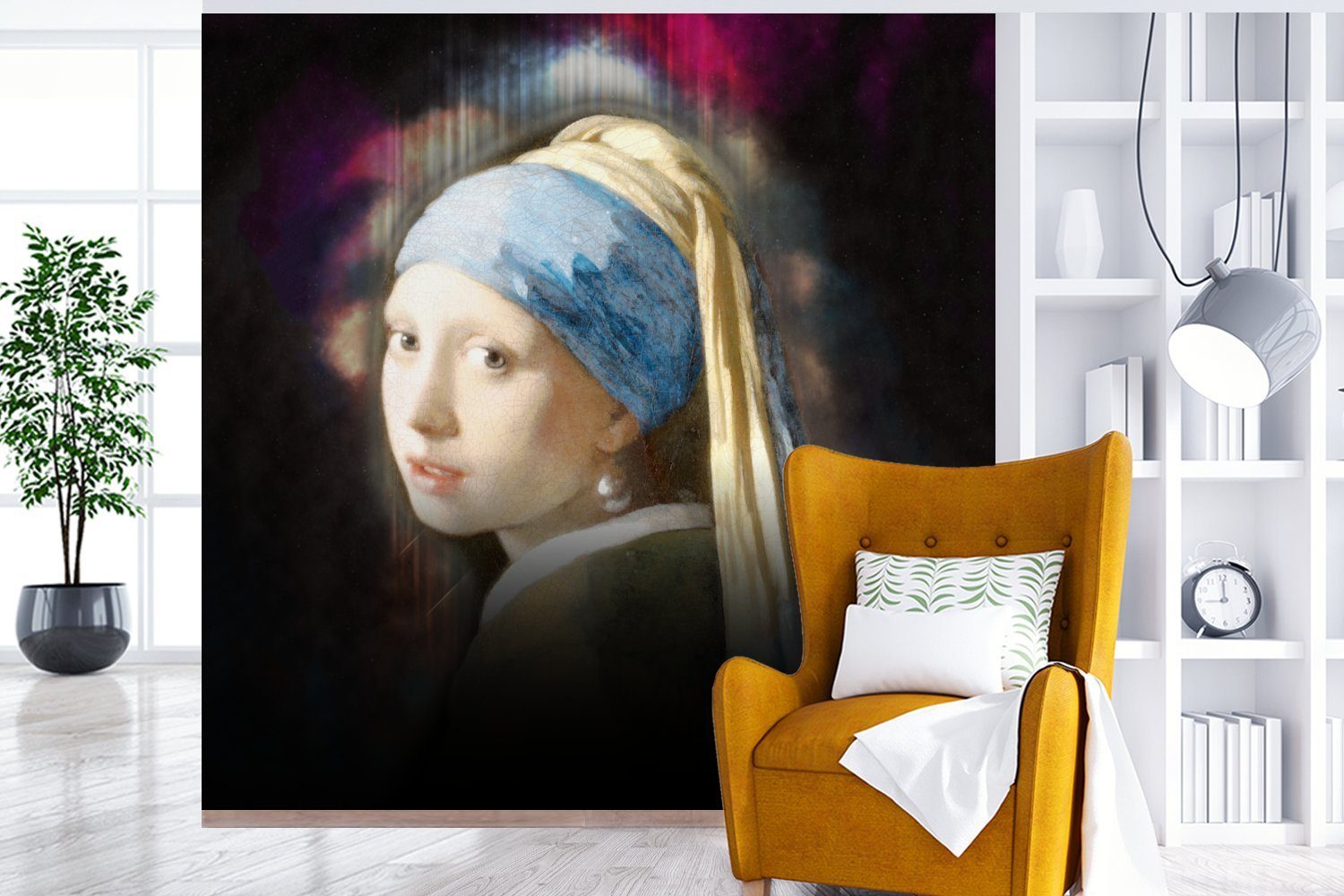 (5 Vinyl für Kunst, mit Vermeer Matt, - Schlafzimmer, MuchoWow Tapete dem bedruckt, St), Wohnzimmer - oder Wandtapete Perlenohrring Fototapete Das Mädchen