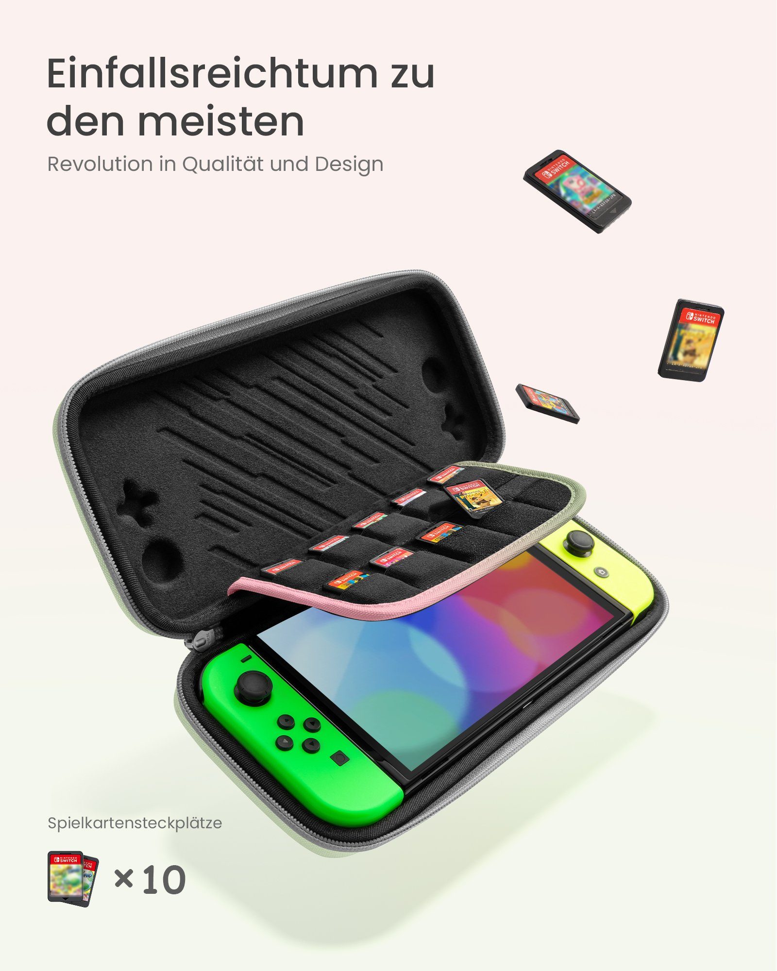 tomtoc Spielekonsolen-Tasche Nintendo Case 10 OLED Nintendo Slim mit Switch Rundumschutz / Switch Tasche, Protective Kirschblüte OLED Spiele
