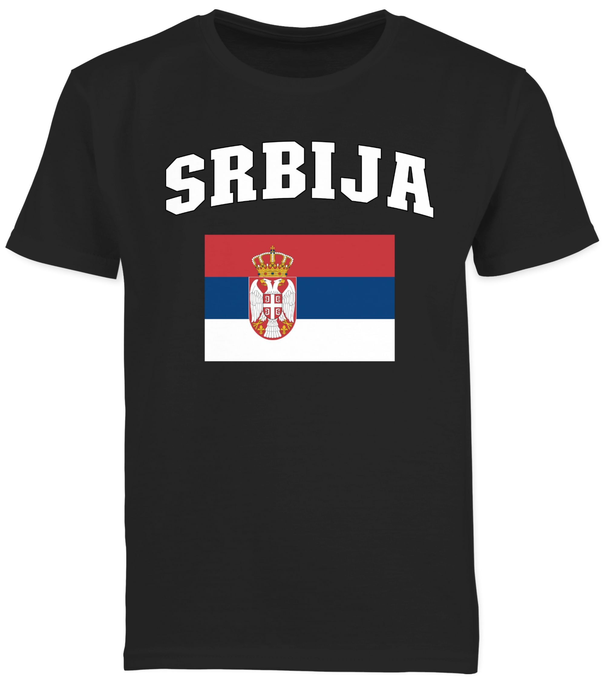 Shirtracer T-Shirt Srbija Schriftzug mit Flagge, Serbien, Serbia, Republik Serbien, R (1-tlg) 2026 Fussball WM Fanartikel