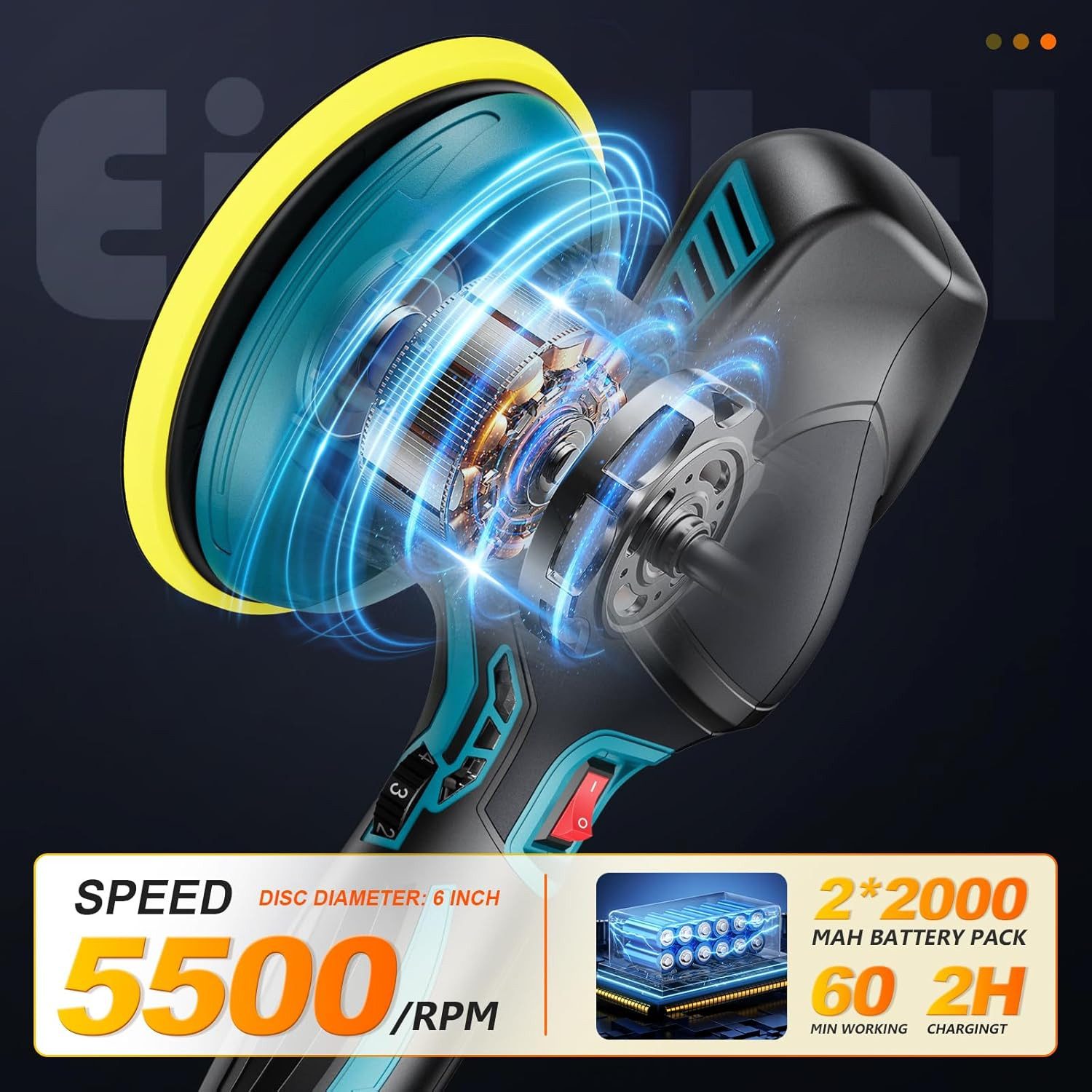 Athlix Akku-Poliermaschine Poliermaschine Kabellos mit 2 Akku, Polishing Schnurlos, 5500 max. U/min, 13 Aufsätze, 6 Geschwindigkeiten, 5.500 RPM