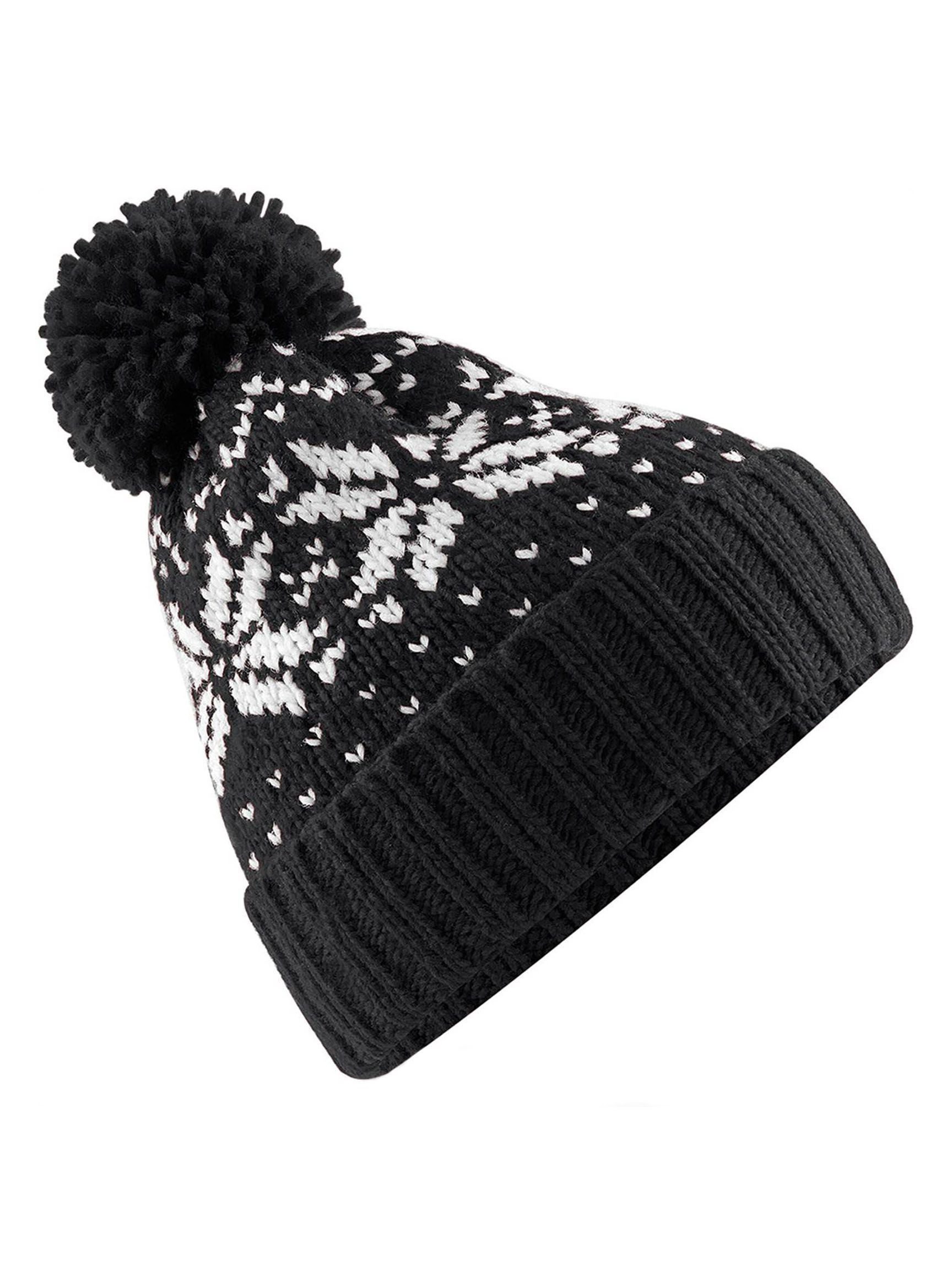 Strickmütze Damen Strickmütze Norweger Strickmuster Pudelmütze Wintermütze mit