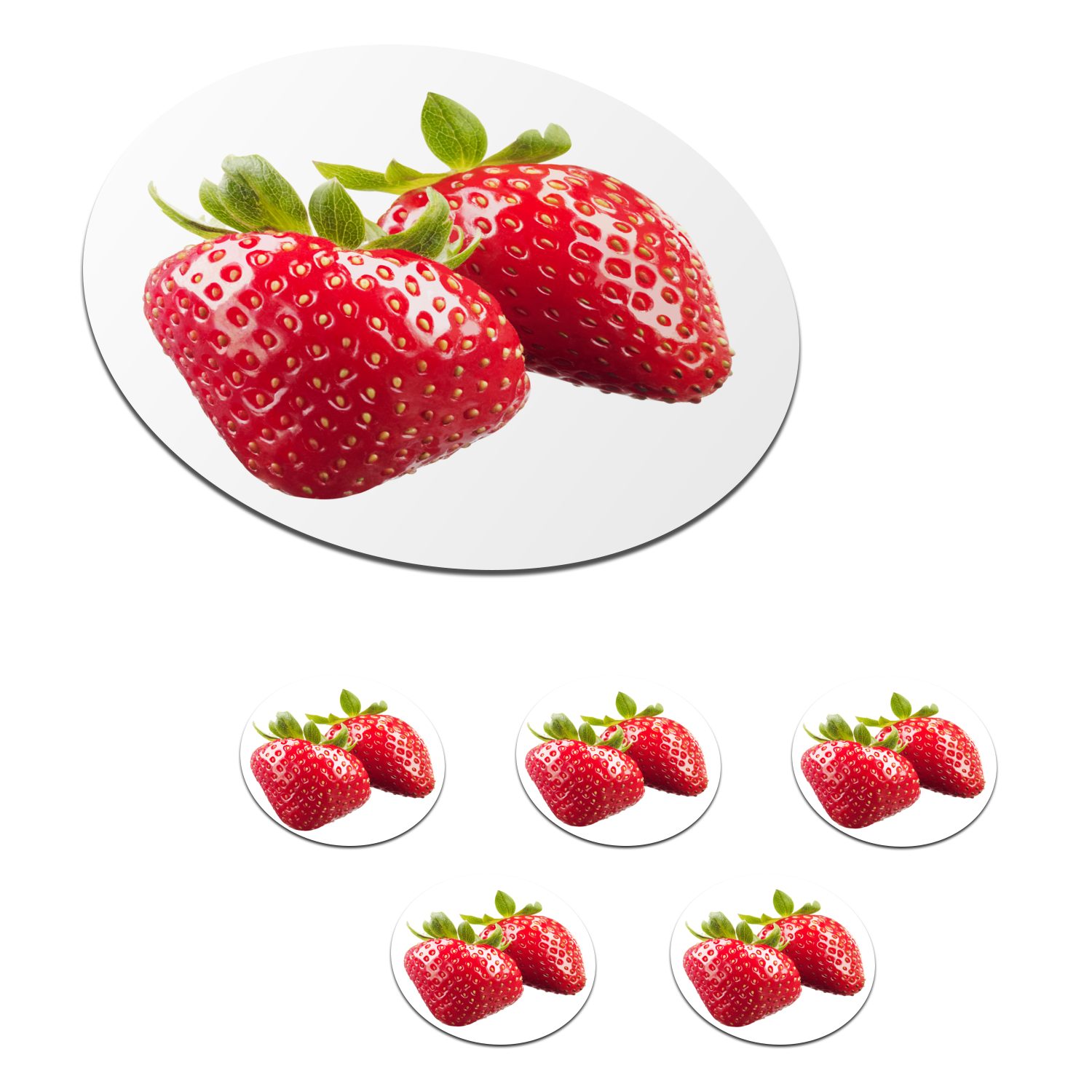 MuchoWow Glasuntersetzer Erdbeere - Obst - Weiß, Zubehör für Gläser, 6-tlg., Getränkeuntersetzer, Tassenuntersetzer, Korkuntersetzer, Tasse, Becher