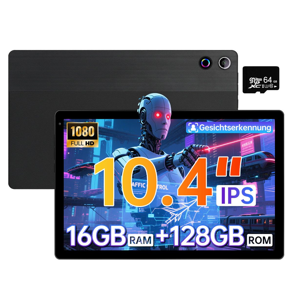 BUFO Android 14 10,4 Zoll 16GB RAM+128GB+1TB Erweiterung HD 1280x800 Tablet (10,4", 128 GB, Android 14, 2,4/5G WiFi, Octa-Core, 2,4/5G WiFi, Bluetooth 5.3, mit microSD Karte 64GB)