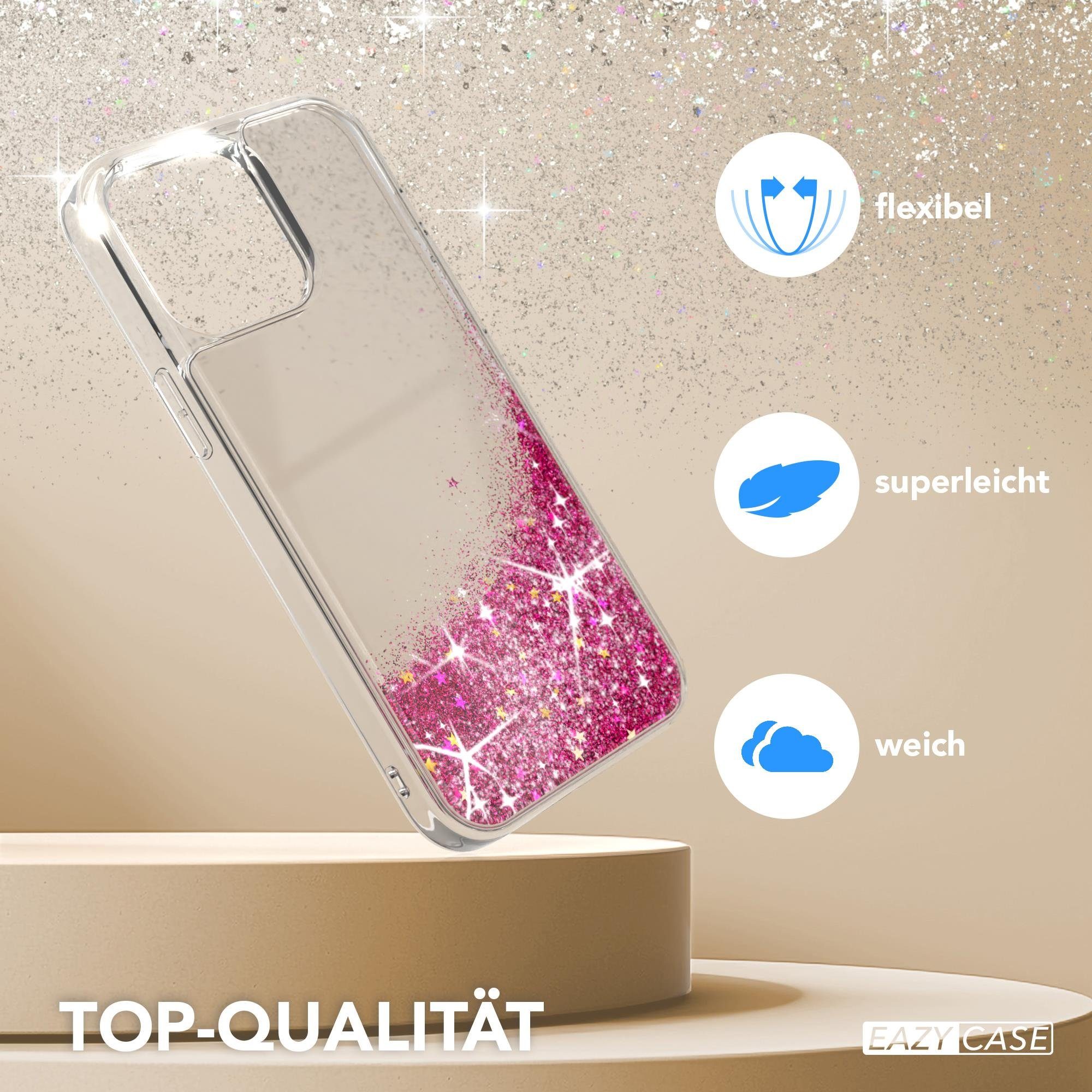 EAZY CASE Handyhülle Liquid Glittery Case für Apple iPhone 15 Pro Max 6,7 Zoll, Glitzerhülle Shiny Slimcover stoßfest Durchsichtig Bumper Case Pink