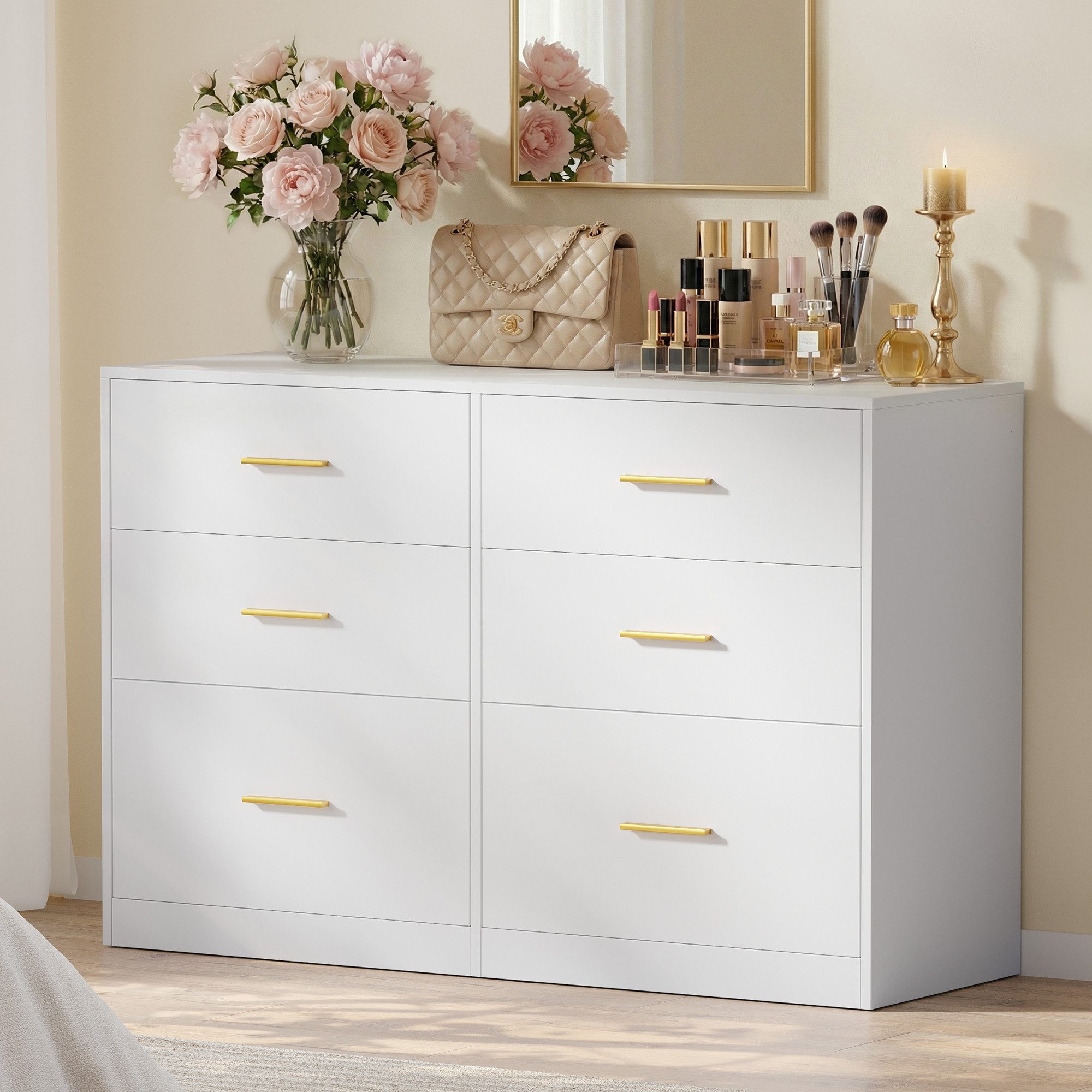 VASAGLE Kommode, Kommodenschrank, modern, Sideboard, Aufbewahrungsschrank, 6 Schubladen