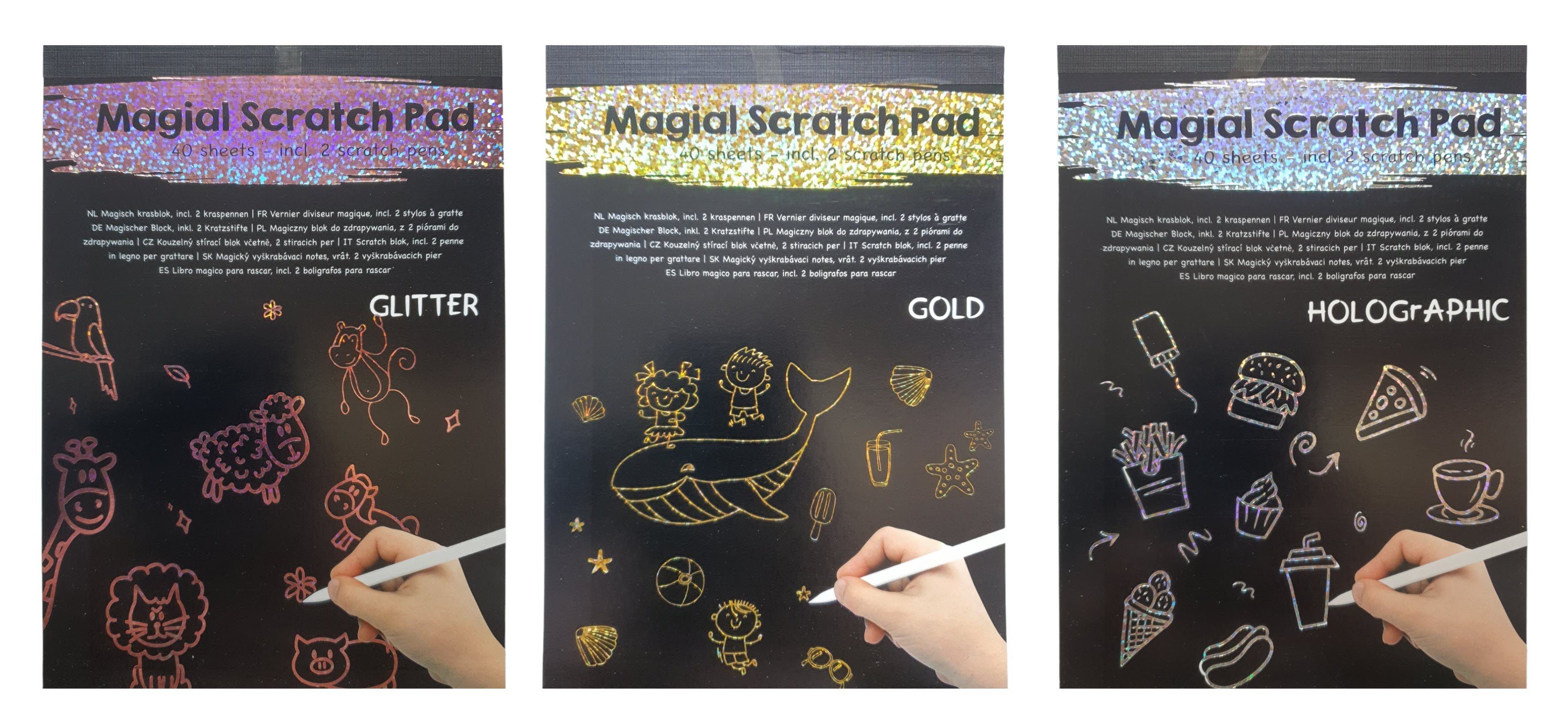 Spectrum Malblock 3 x Magisches Malbuch A5 mit 2 Stiften Gold, Glitter, Holo a 40 Blatt