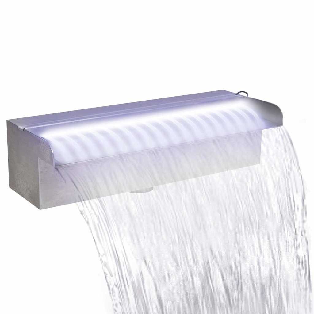 vidaXL Wasserfall Pool-Wasserfall Fontäne mit LEDs Rechteckig Edelstahl 30 cm