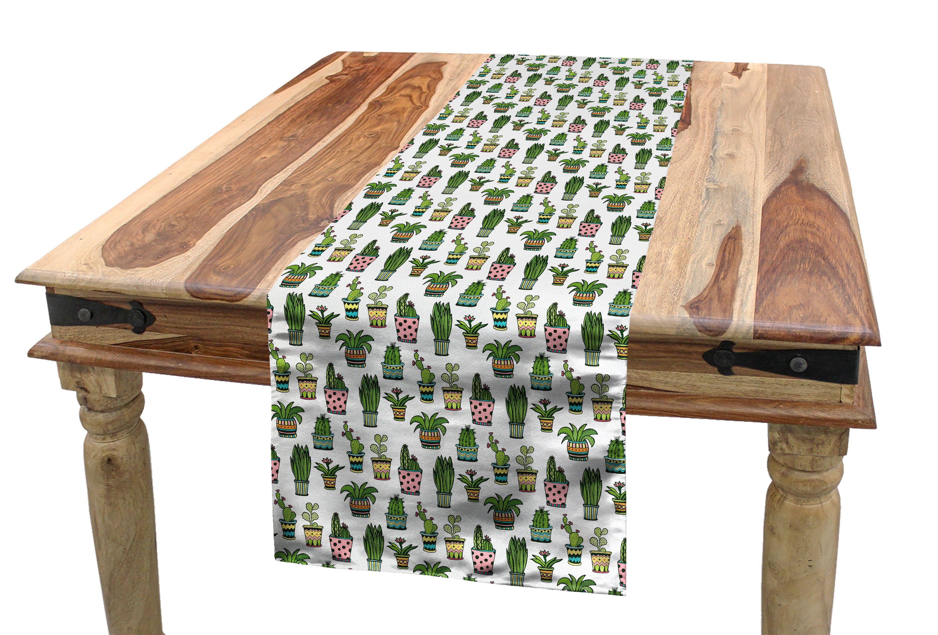 Tischläufer, Töpfe Dekorativer Saftige Küche Esszimmer Kaktus Doodle Tischläufer Abakuhaus Rechteckiger