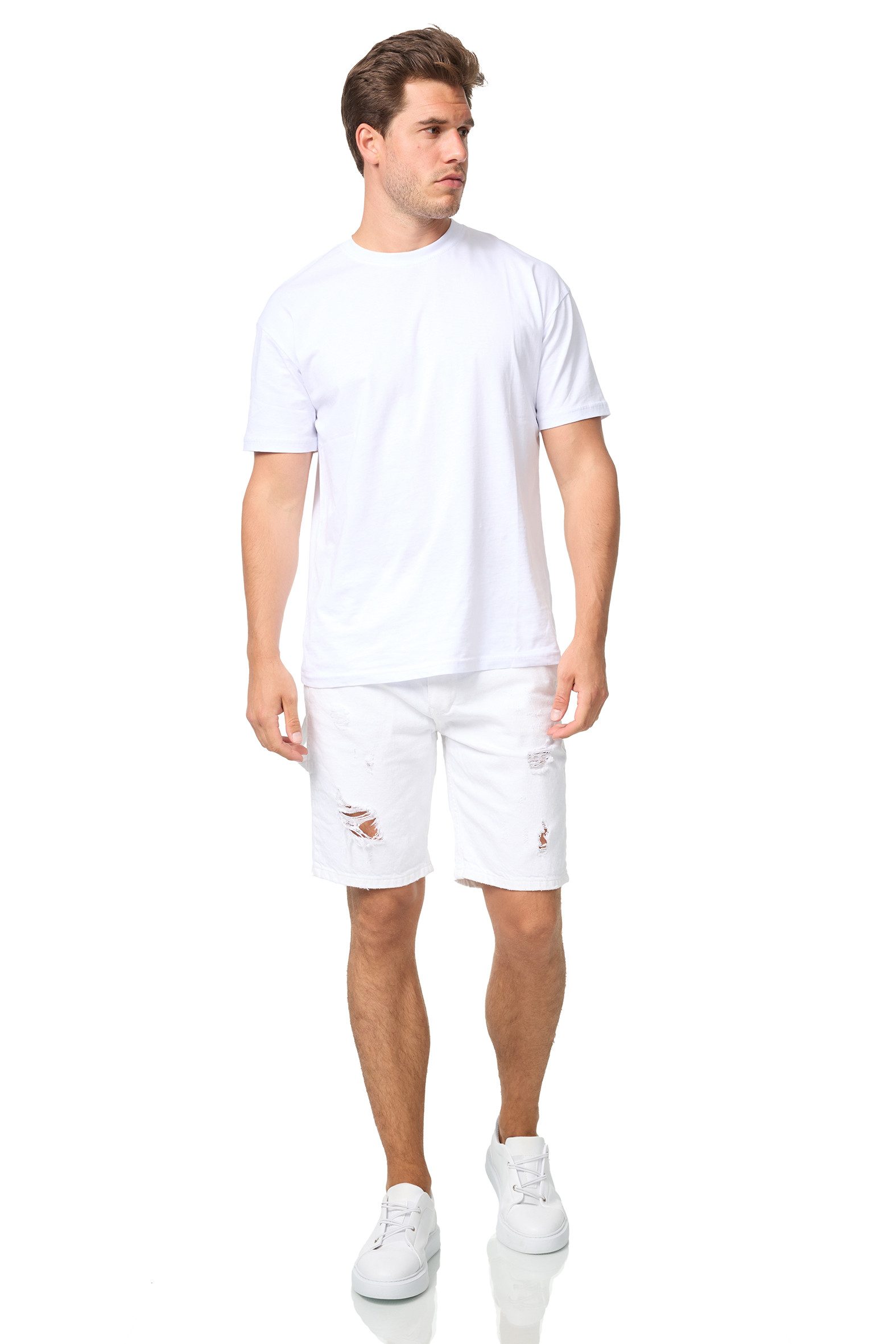 Jeansshorts Herren Capri in weiß im Destroyed Look Weiß W30