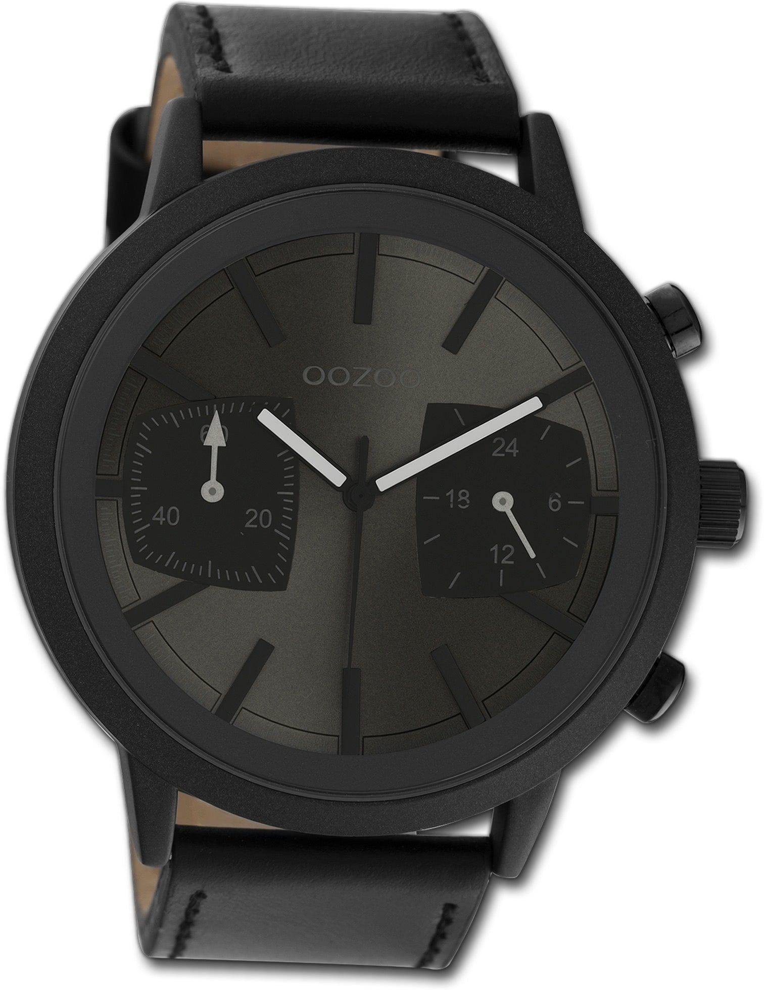 Timepieces, Armbanduhr Quarzuhr Lederarmband Herren rundes Gehäuse, schwarz, OOZOO 50mm) Herrenuhr extra groß Oozoo (ca.
