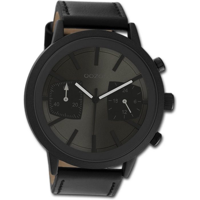 OOZOO Quarzuhr Oozoo Herren Armbanduhr Timepieces (Analoguhr) Herrenuhr mit Lederarmband rundes Gehäuse extra groß (ca. 50mm) Casual-Style