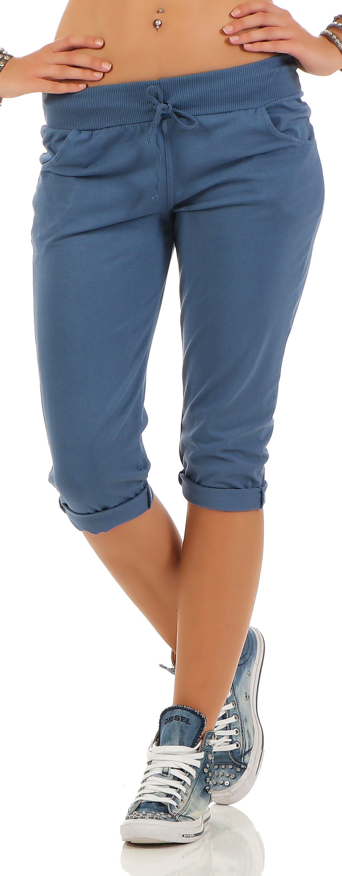 malito more than fashion Caprihose 83701 Schlupfform mit Bindeband Einheitsgröße jeansblau