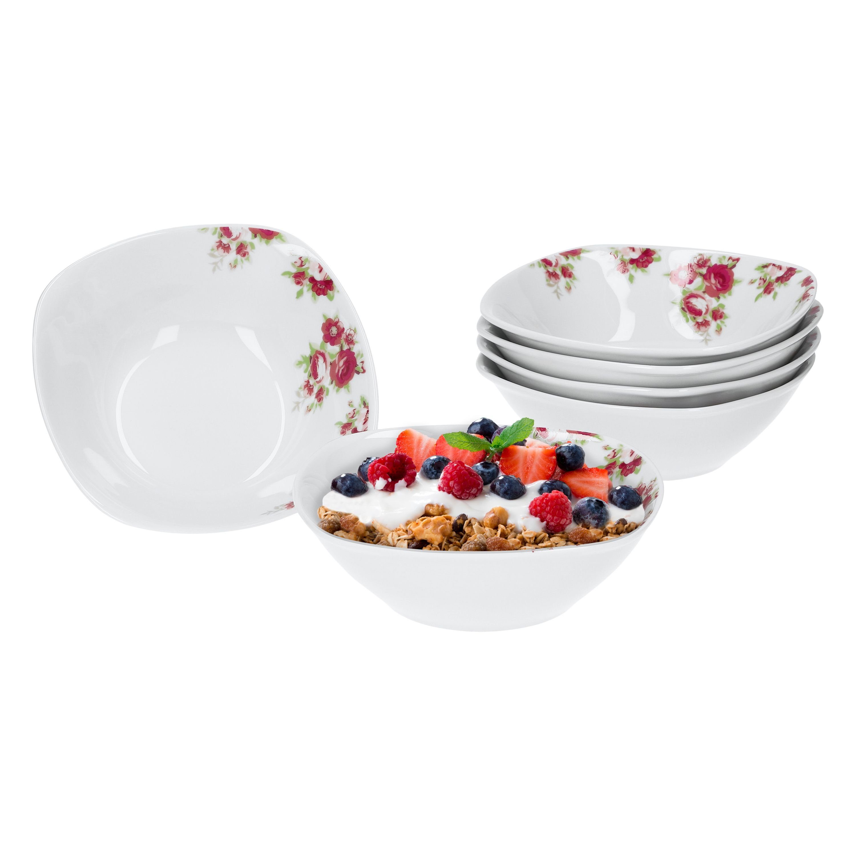 van Well 14,3cm, Rosentraum Müslischale 6er Müsli- Salatschale Set Porzellan