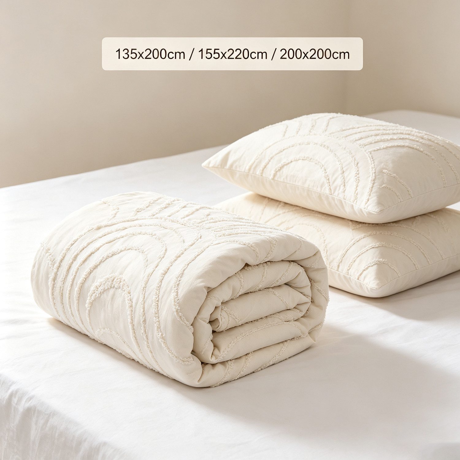 Fyrove Bettwäsche Boho Bettwäsche 135x200 Beige Getuftet, Stickerei Shabby Chic Bettbezug, Mikrofaser, 2 teilig, Boho-Stickerei Bettwäsche-set mit Reißverschlus – Bild 5 von 5