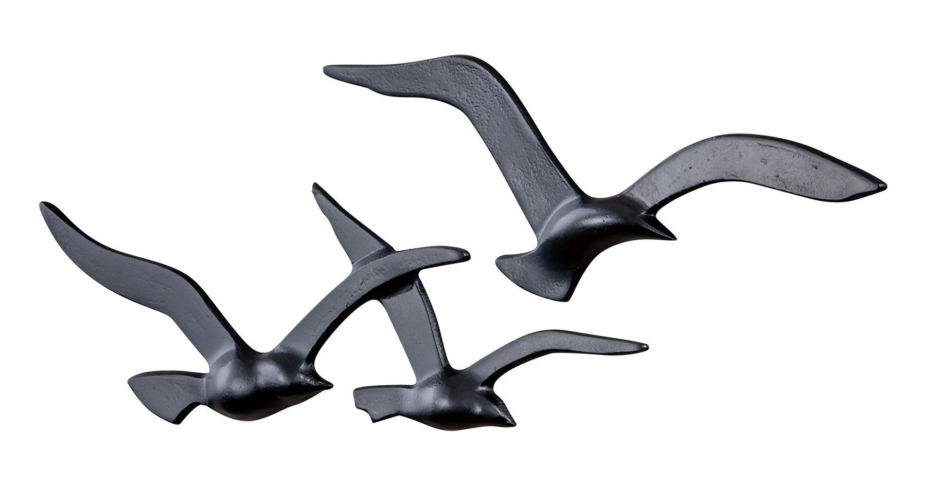 Levandeo® Wandbild, Wanddekoration Möwen Metall Schwarz Wandbild Maritim Wandskulptur