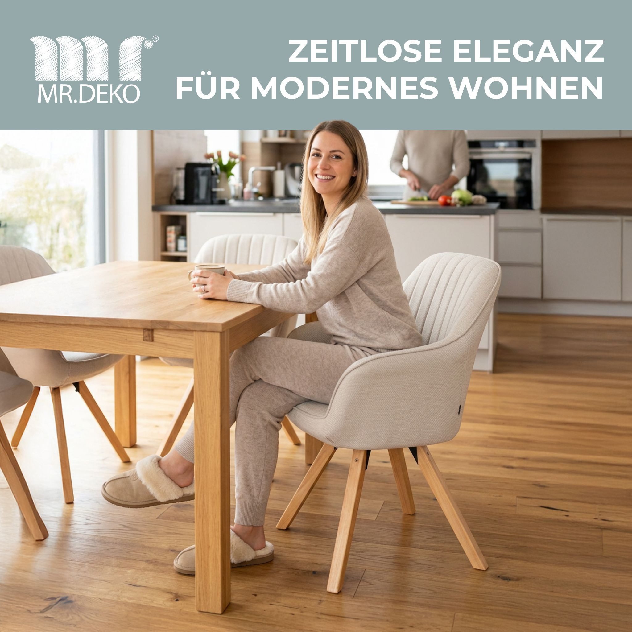 MR.DEKO Esszimmerstuhl Schminktisch Stuhl Matera Esszimmerstuhl drehbar FSC®100% (einzelnd, oder als Set erhältlich für Küche und Esszimmer, 1 St), 360° Drehfun – Bild 2 von 5