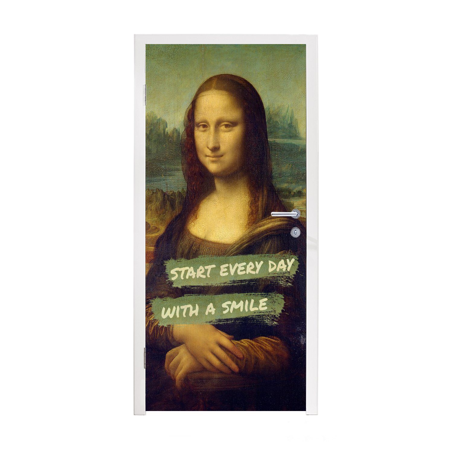MuchoWow Türtapete Mona Lisa - Zitat - Da Vinci, Matt, bedruckt, (1 St), Fototapete für Tür, Türaufkleber, 75x205 cm