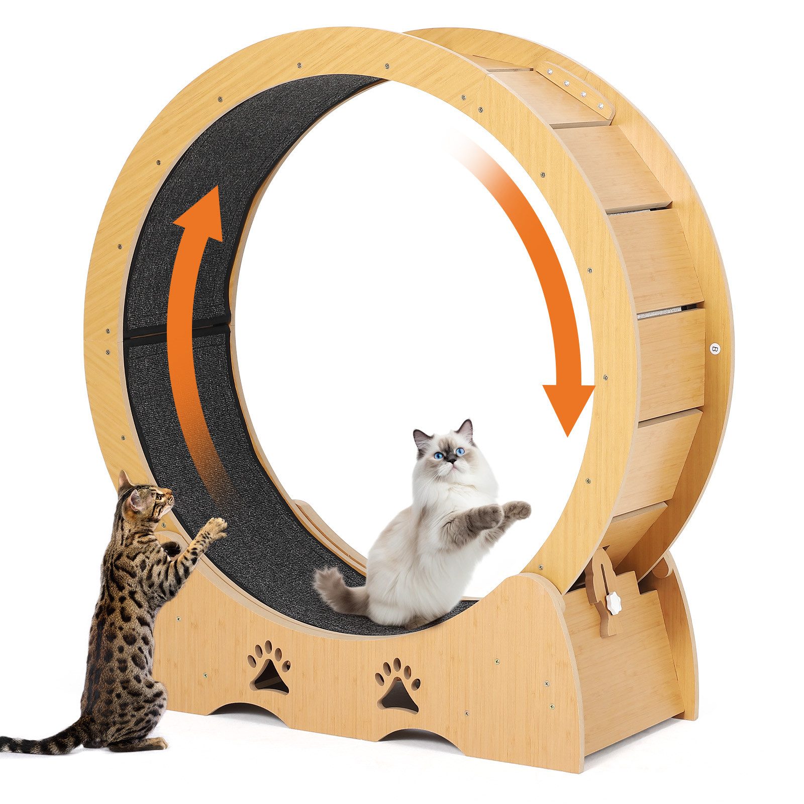 GarveeMore Tierlaufrad mit Trainingszubehör, Durchmesser 87 cm, für Katzen bis 16,3 kg, für Wohnzimmer, Schlafzimmer, grün/natur