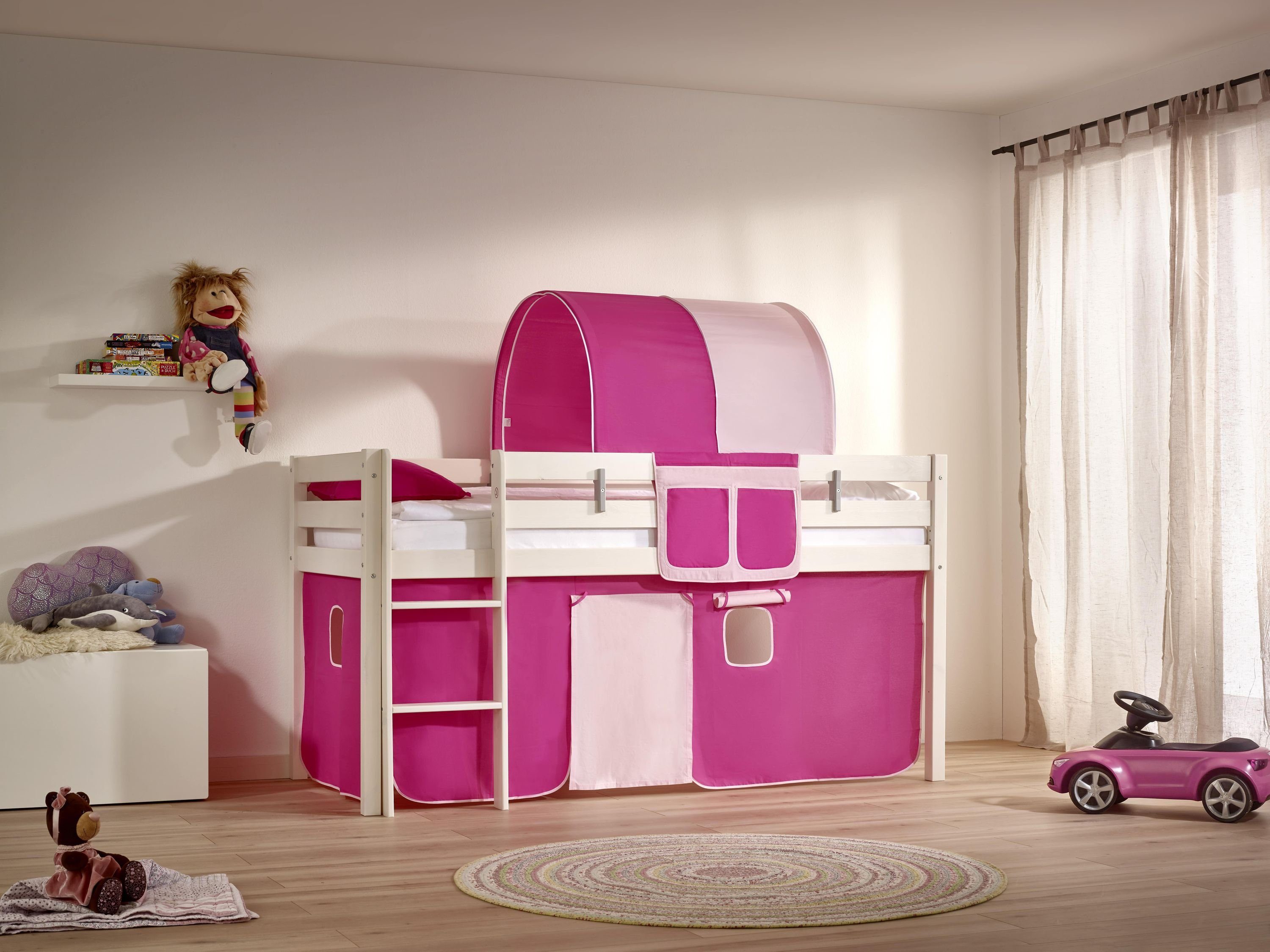 Bettvorhang Kindermöbel 2-teilig Befestigung inkl. Baumwolle, 100% pink 24