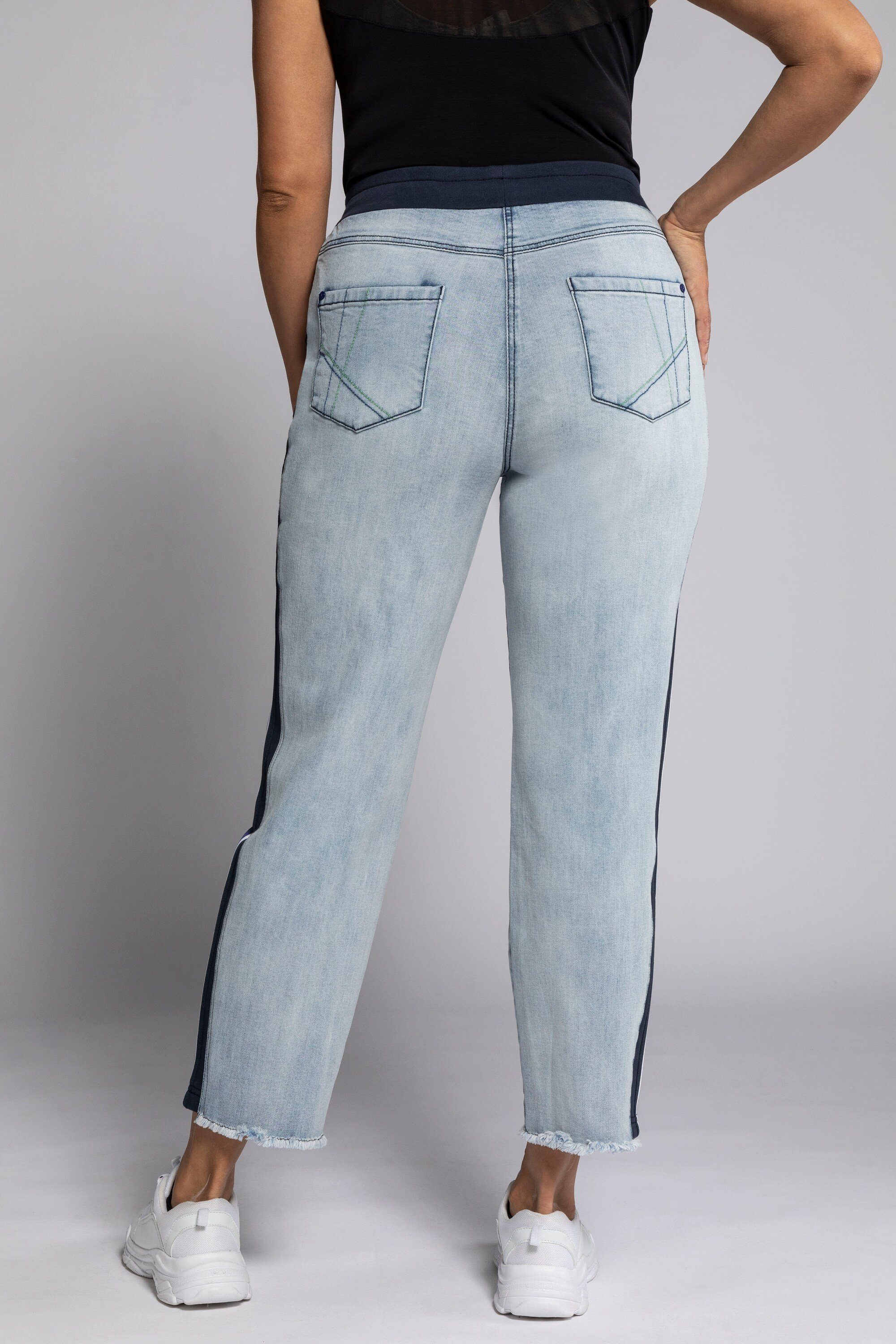 Ulla Popken Stretch-Hose blue Rippbund Boyfriend-Jeans light Seitenstreifen