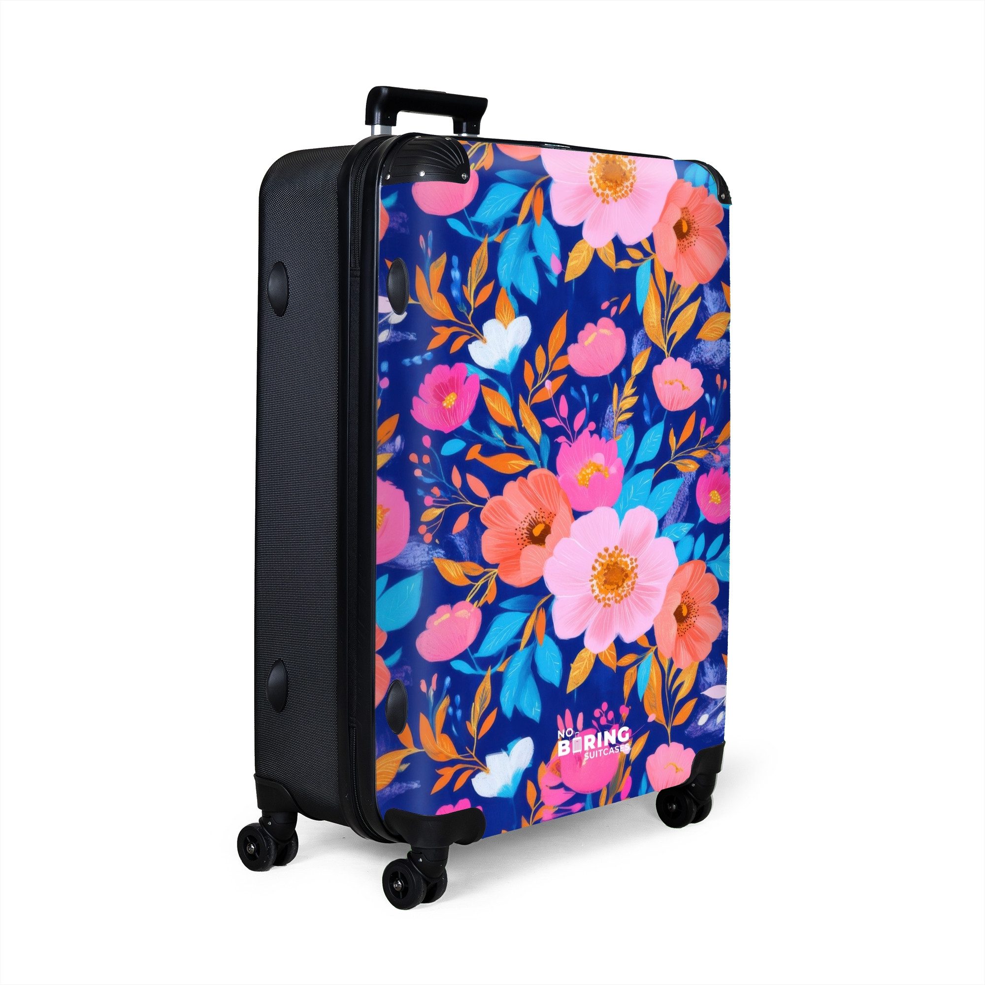 NoBoringSuitcases.com© Hartschalen-Trolley Florales Muster mit blauem günstig online kaufen