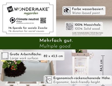 WONDERMAKE Pflanztisch groß weiß mit 3 Schubladen aus Holz wetterfest, Garten-Arbeitstisch XL, Outdoor draußen Balkon hochwertig, Gärtnertisch Umtopftisch, weiß grau