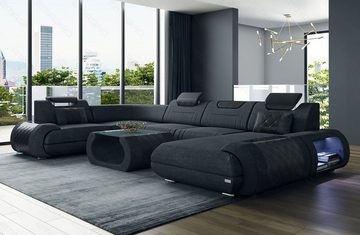 Sofa Dreams Wohnlandschaft Polster Stoff Sofa Rimini U Form H Strukturstoff Stoffsofa, Couch wahlweise mit Bettfunktion