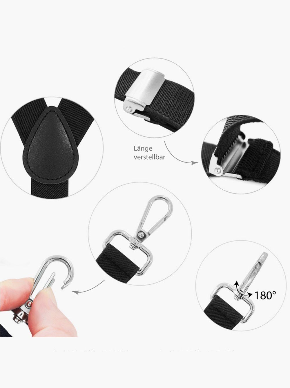 axy Hosenträger Herren Hosenträger 3 robusten Karabiner Verschluss 2,5 cm breit Y-Form verstellbar und elastisch 120cm Lang – Bild 5 von 5