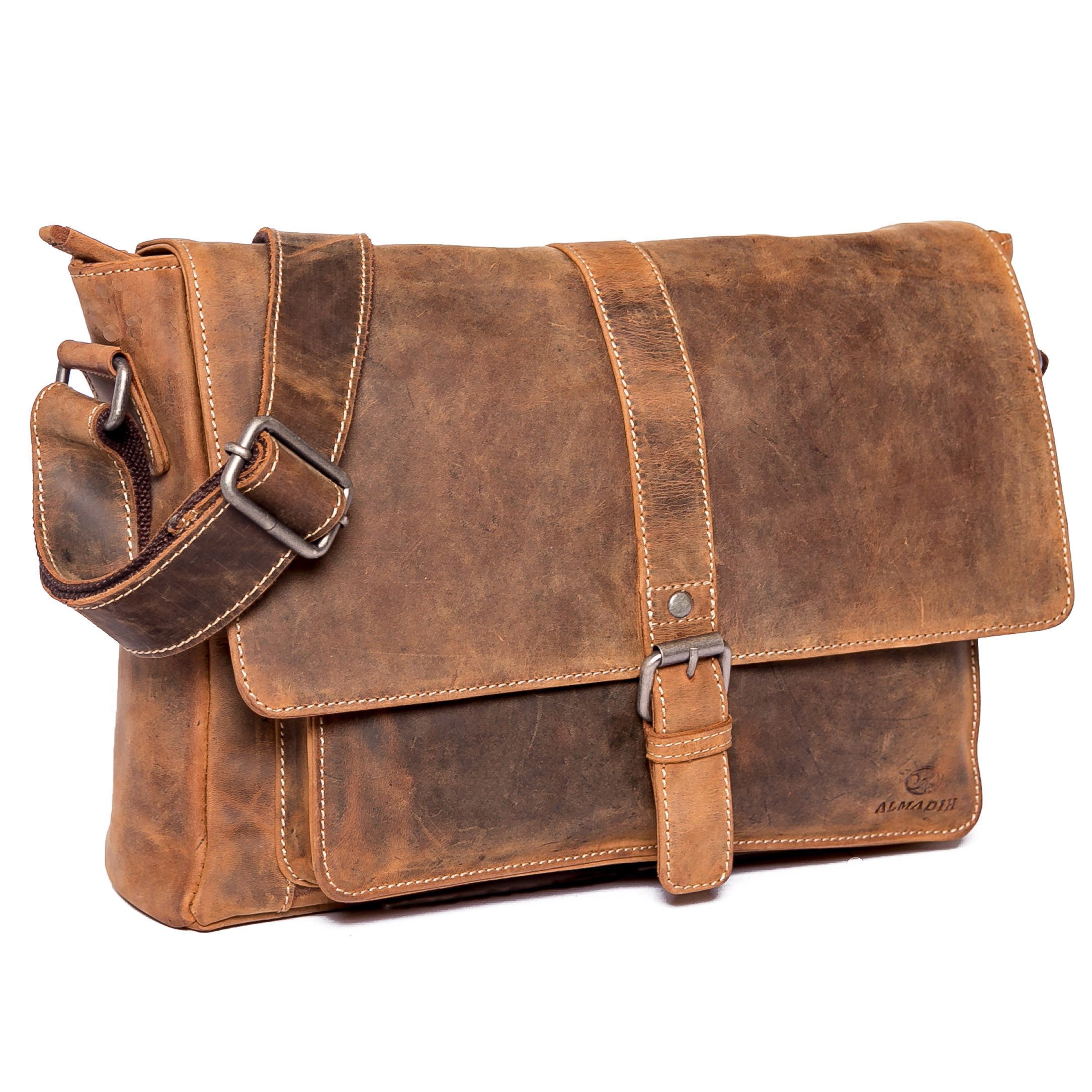Umhängetasche Ledertasche mit Laptop Fach 15 Zoll Aktentasche Messenger Unitasche
